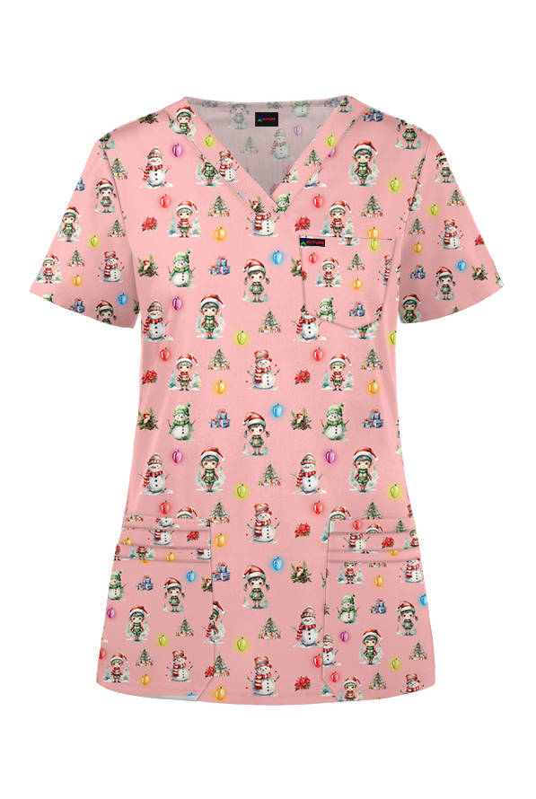 Elf Christmas Printed Fun  Scrub Top Australia