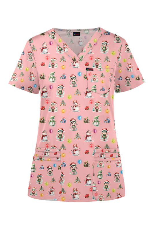 Elf Christmas Printed Fun  Scrub Top Australia