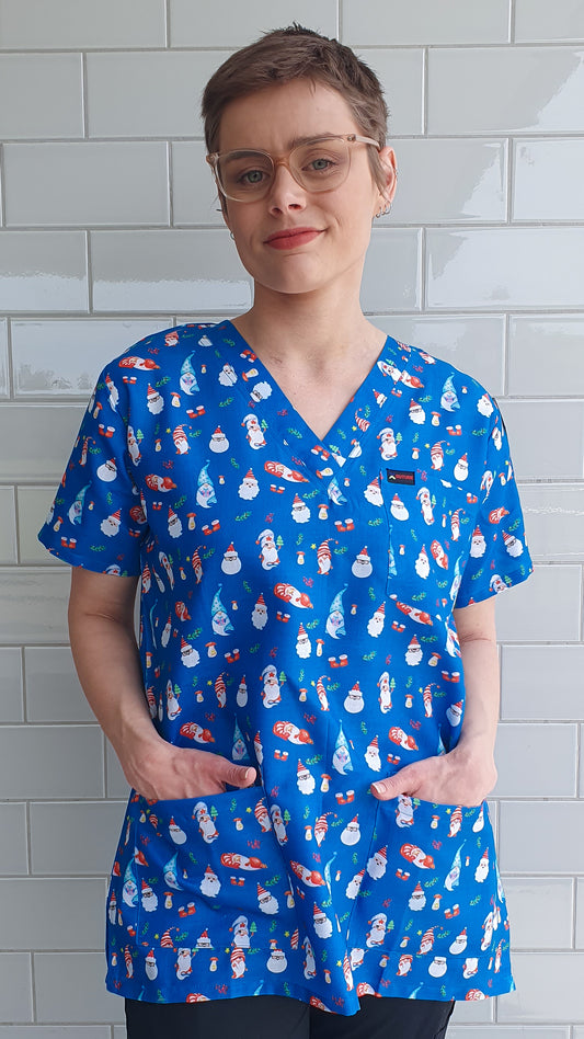 Santa Gnome Christamas  Printed Scrub Top Australia