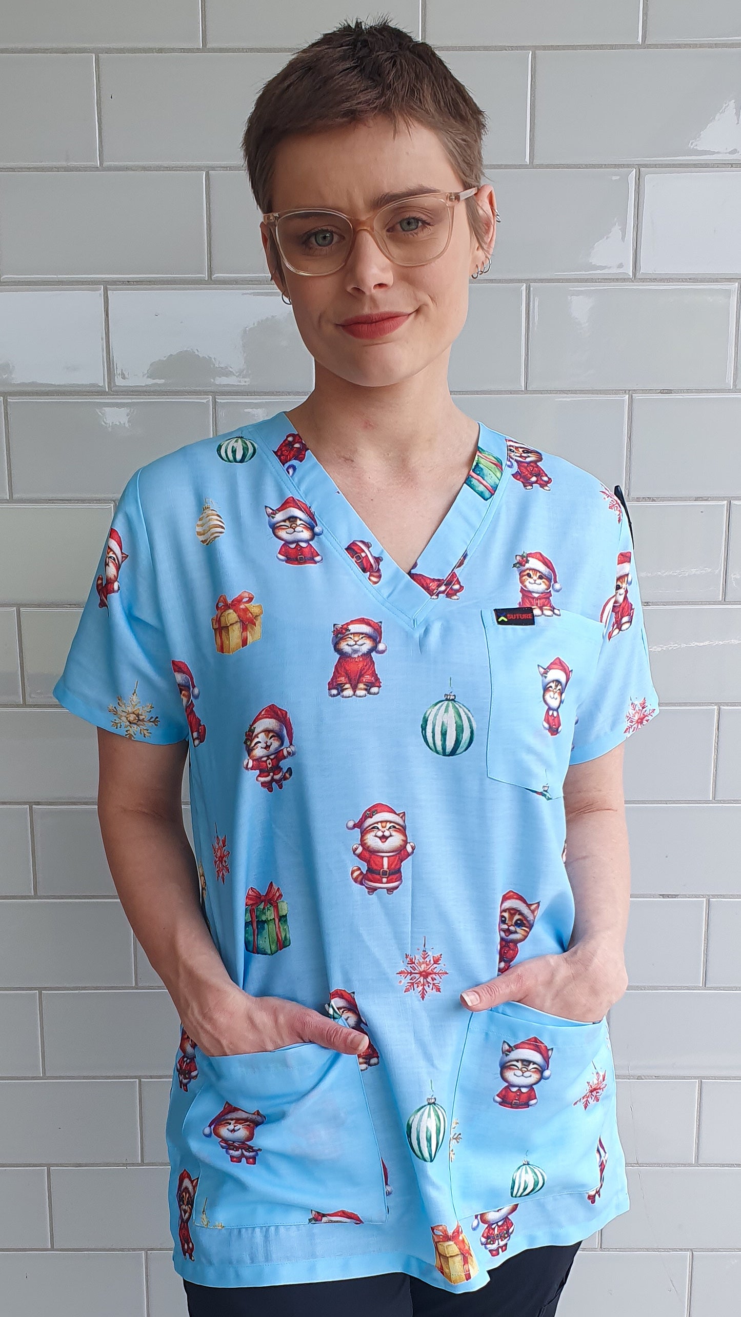 Christmas Cat   Printed Fun  Scrub Top Australia