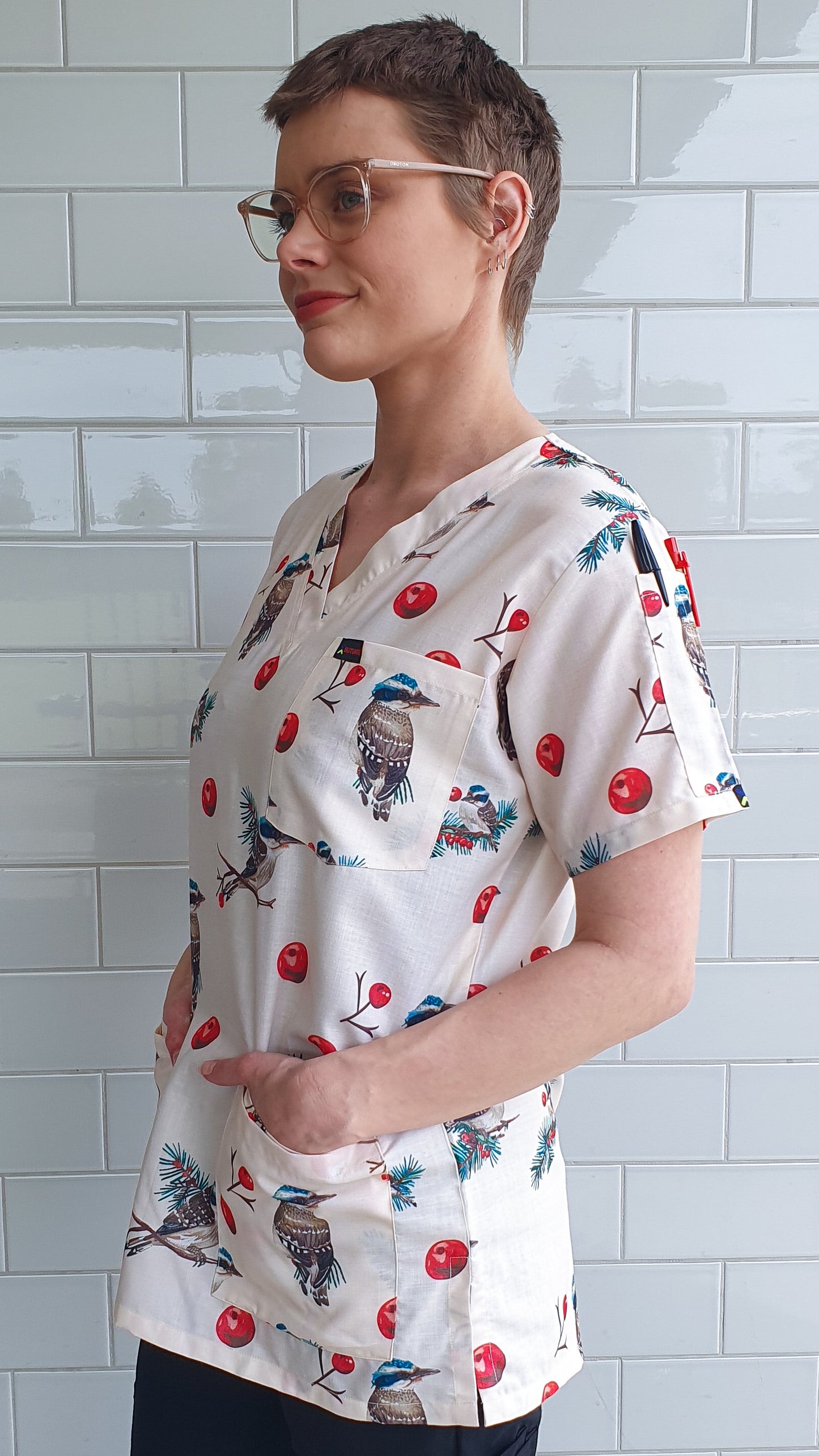 kookaburra Printed Fun  Scrub Top Australia