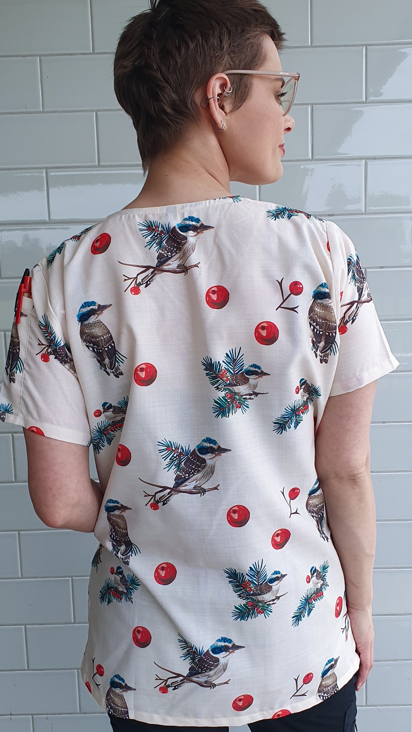 kookaburra Printed Fun  Scrub Top Australia