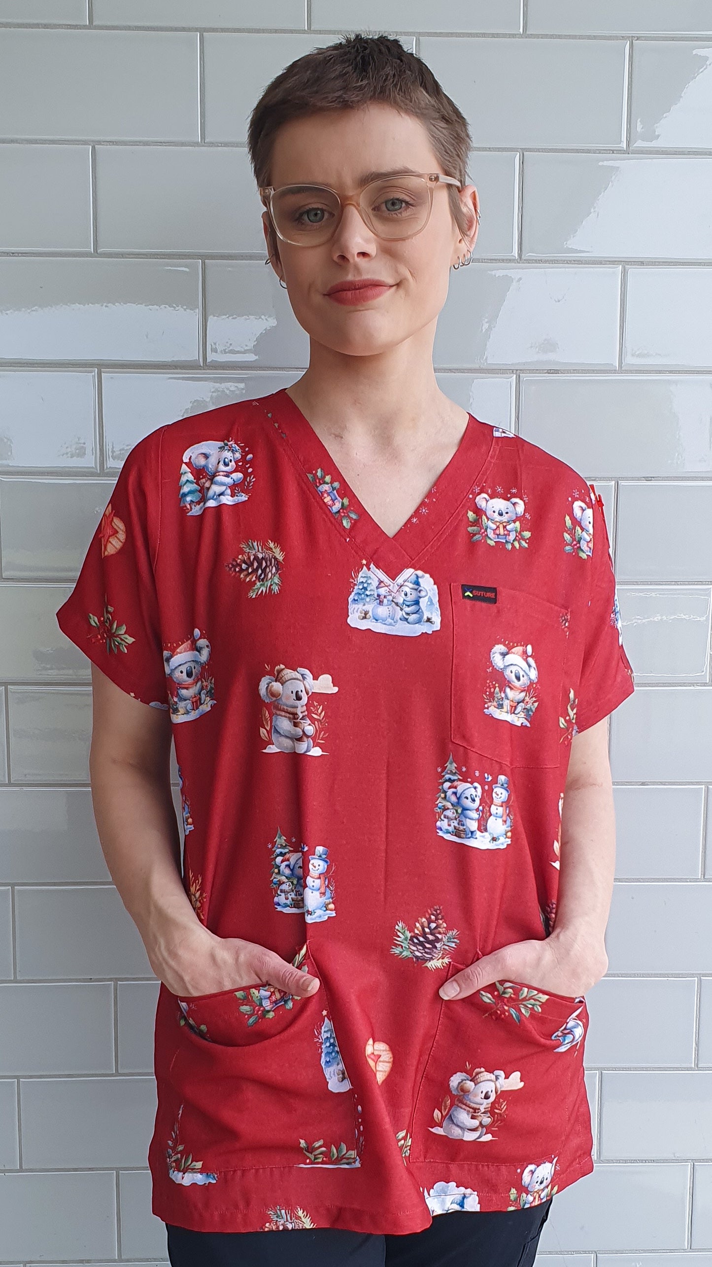 Red Koala Christmas  Printed Fun  Scrub Top Australia