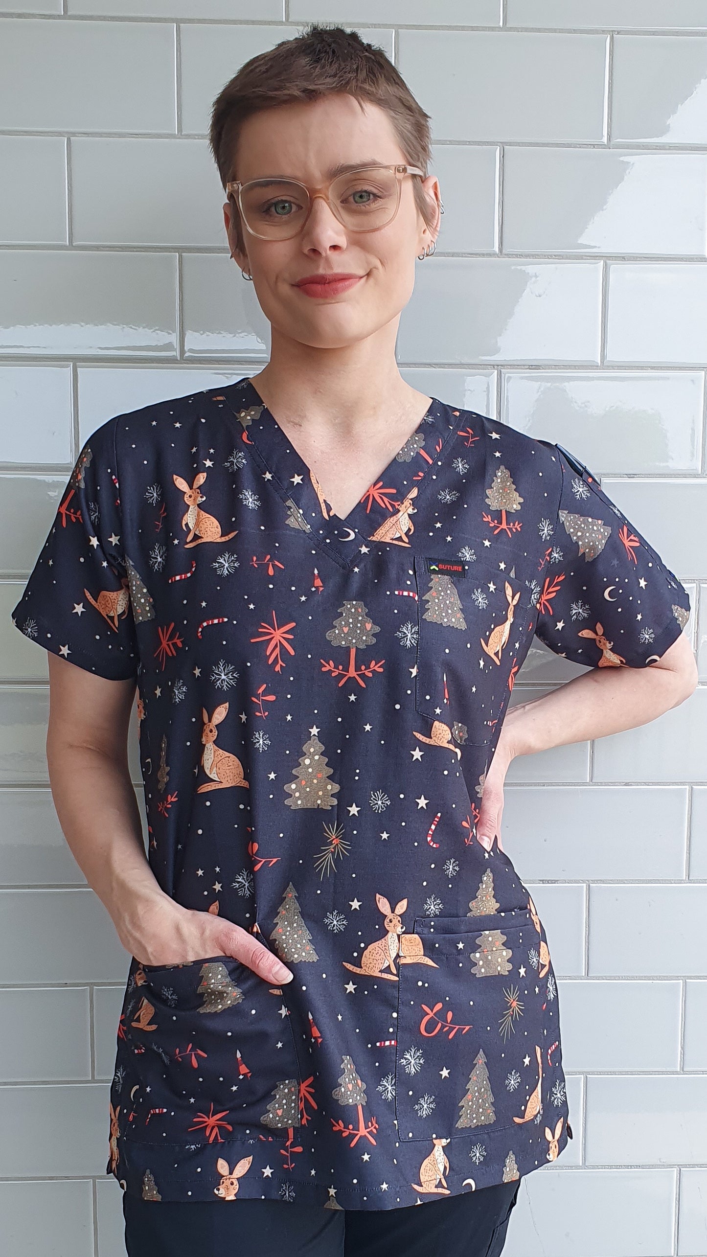 Kangaroo Christmas  Printed Fun  Scrub Top Australia