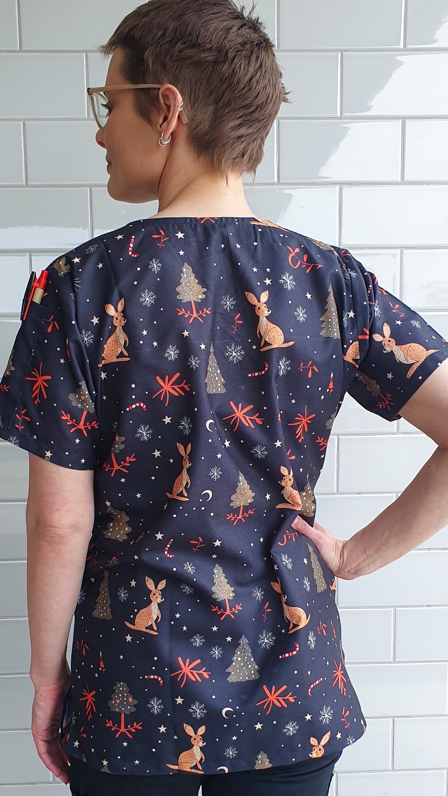 Kangaroo Christmas  Printed Fun  Scrub Top Australia