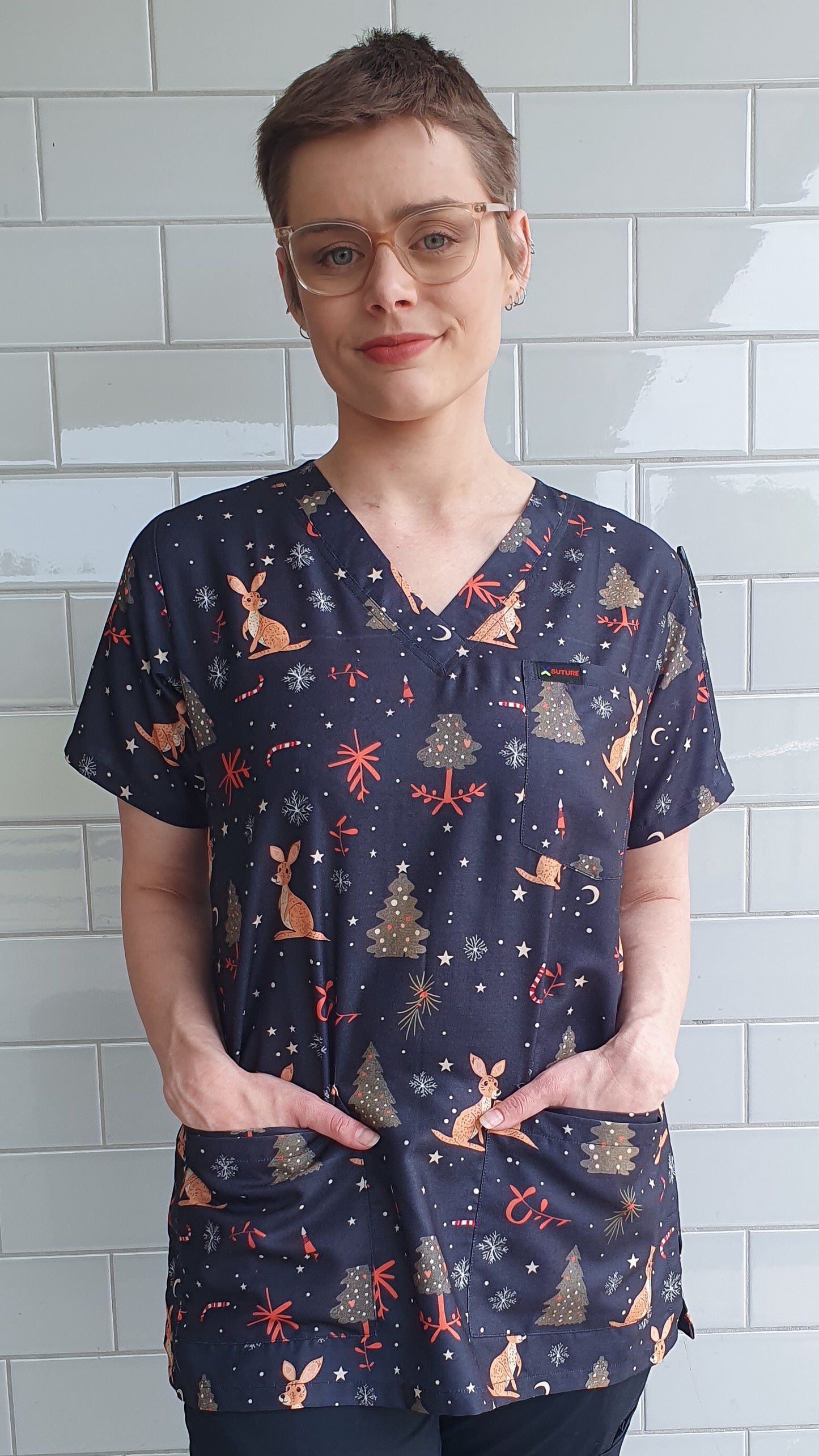 Kangaroo Christmas  Printed Fun  Scrub Top Australia