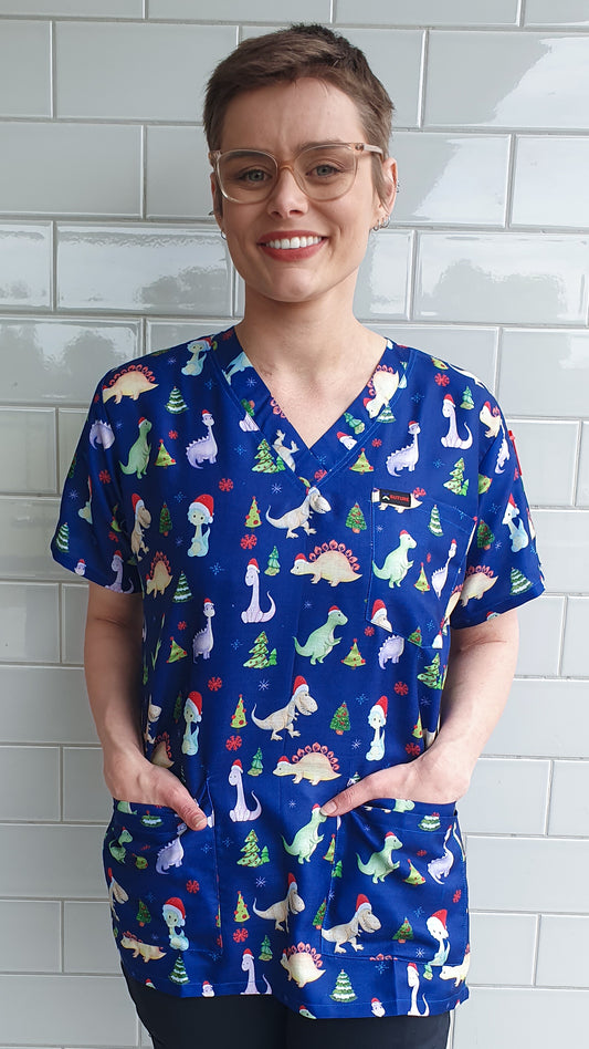 Christmas Dinosaur Printed Christmas  Fun  Scrub Top Australia