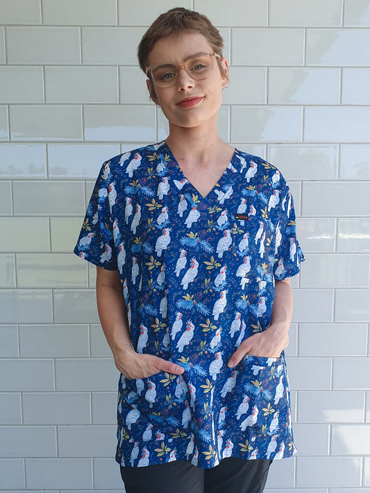 Cockatoo Christmas Printed Fun  Scrub Top Australia