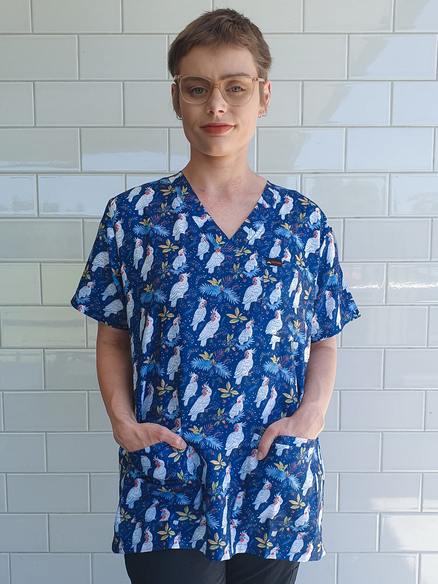 Cockatoo Christmas Printed Fun  Scrub Top Australia