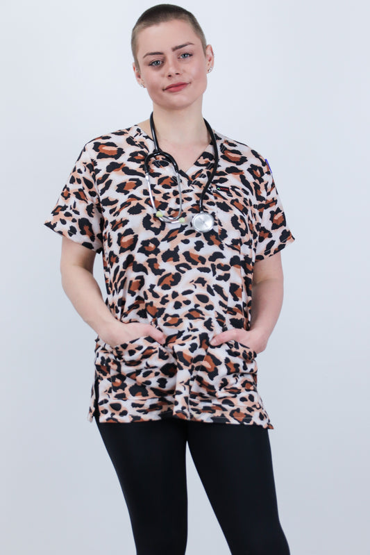 Leopard Printed Scrub Top Australia Nurses Patterened Cheap Scrub Top