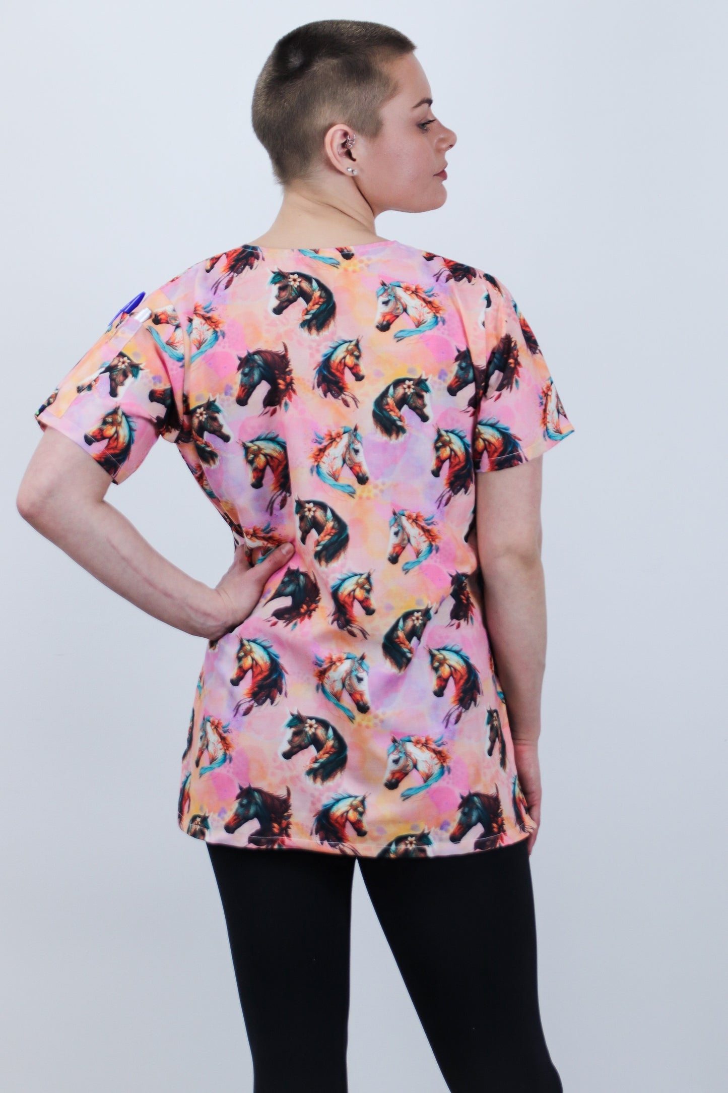 Horse Colourful Printed Scrub Top Australia Nurses Patterened Cheap Scrub Top