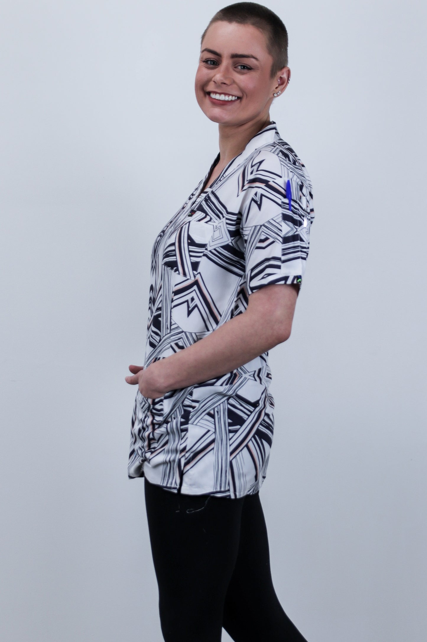 Line Abstract Printed Womens Cheap Scrub Top Australia