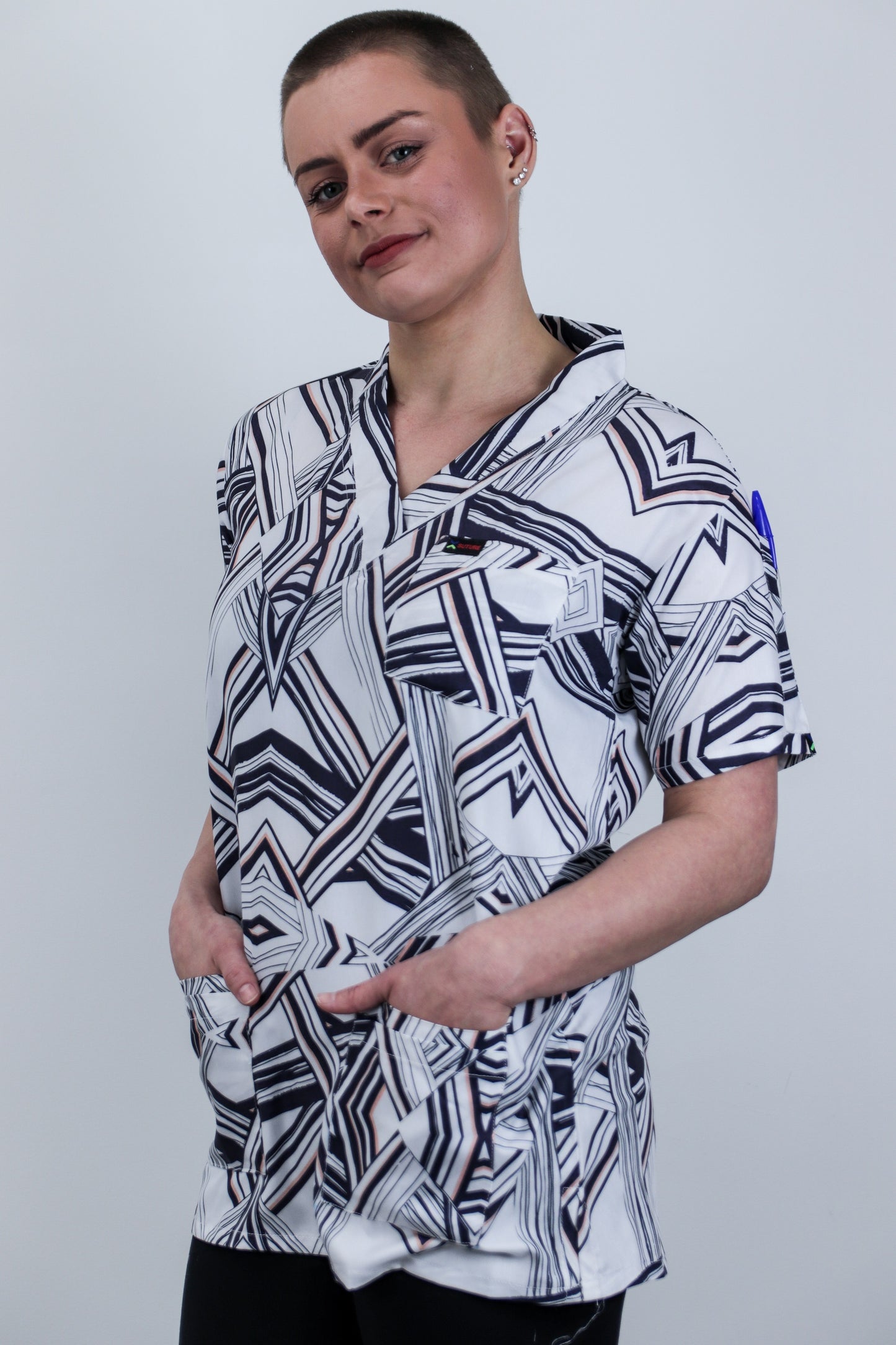 Line Abstract Printed Womens Cheap Scrub Top Australia