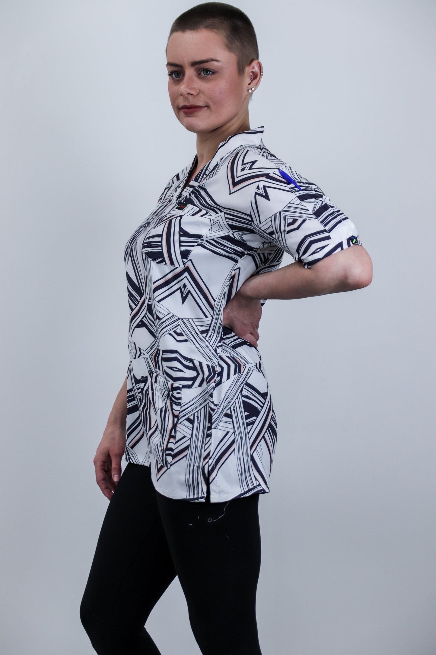 Line Abstract Printed Womens Cheap Scrub Top Australia