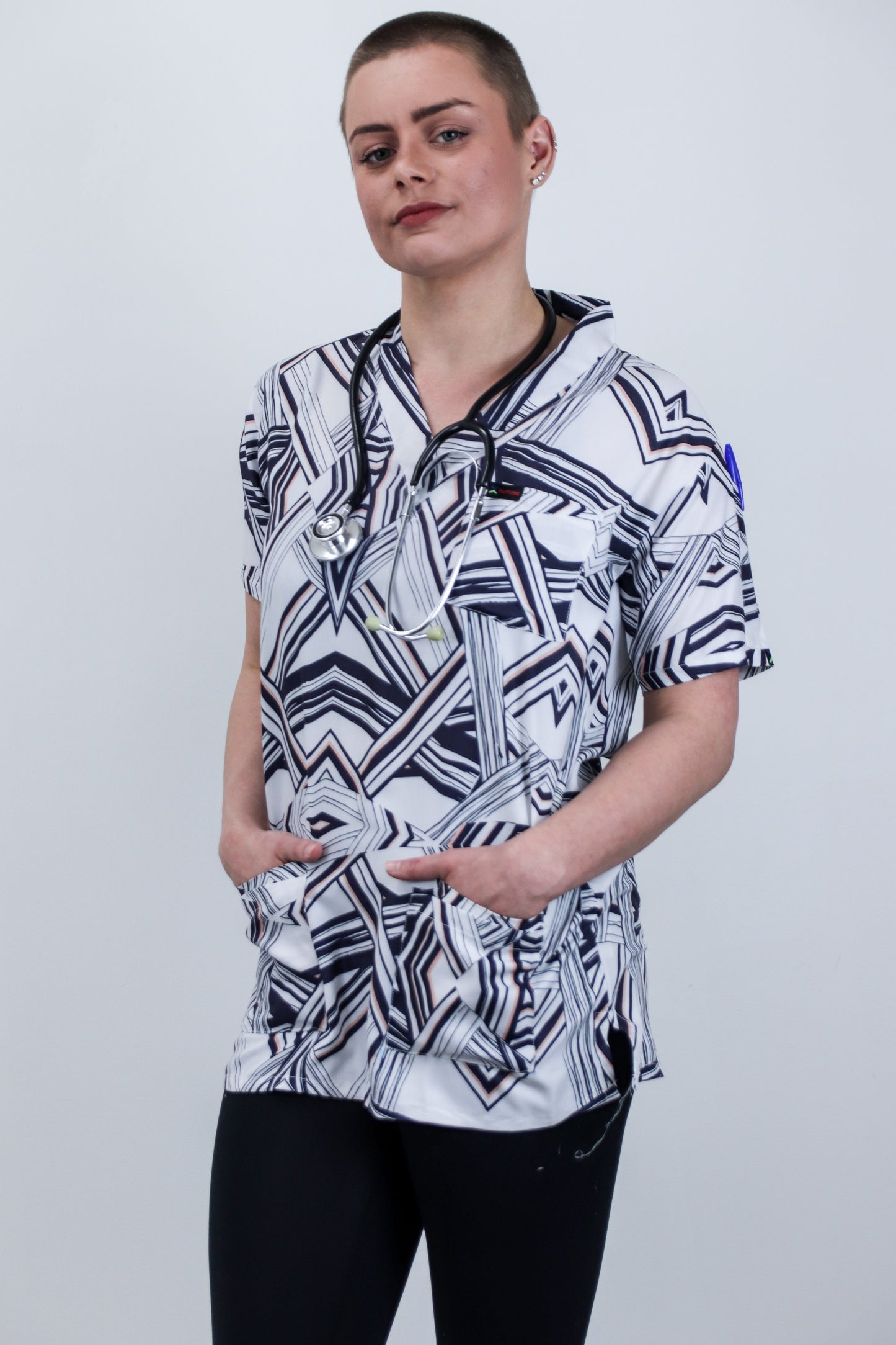 Line Abstract Printed Womens Cheap Scrub Top Australia