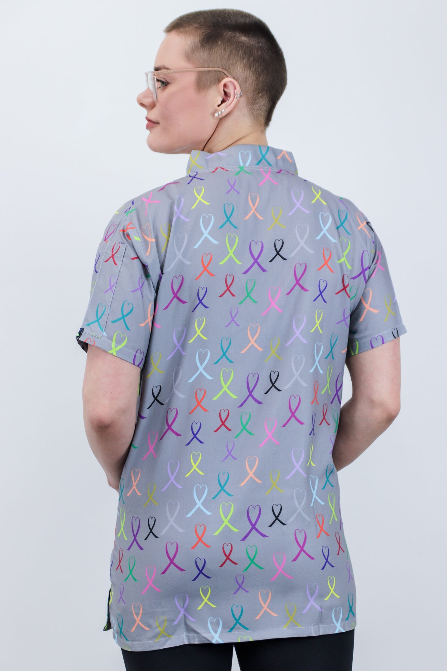 Cancer Care Ribbon Medical Printed Scrub Top Australia Multi Colour Ribbon