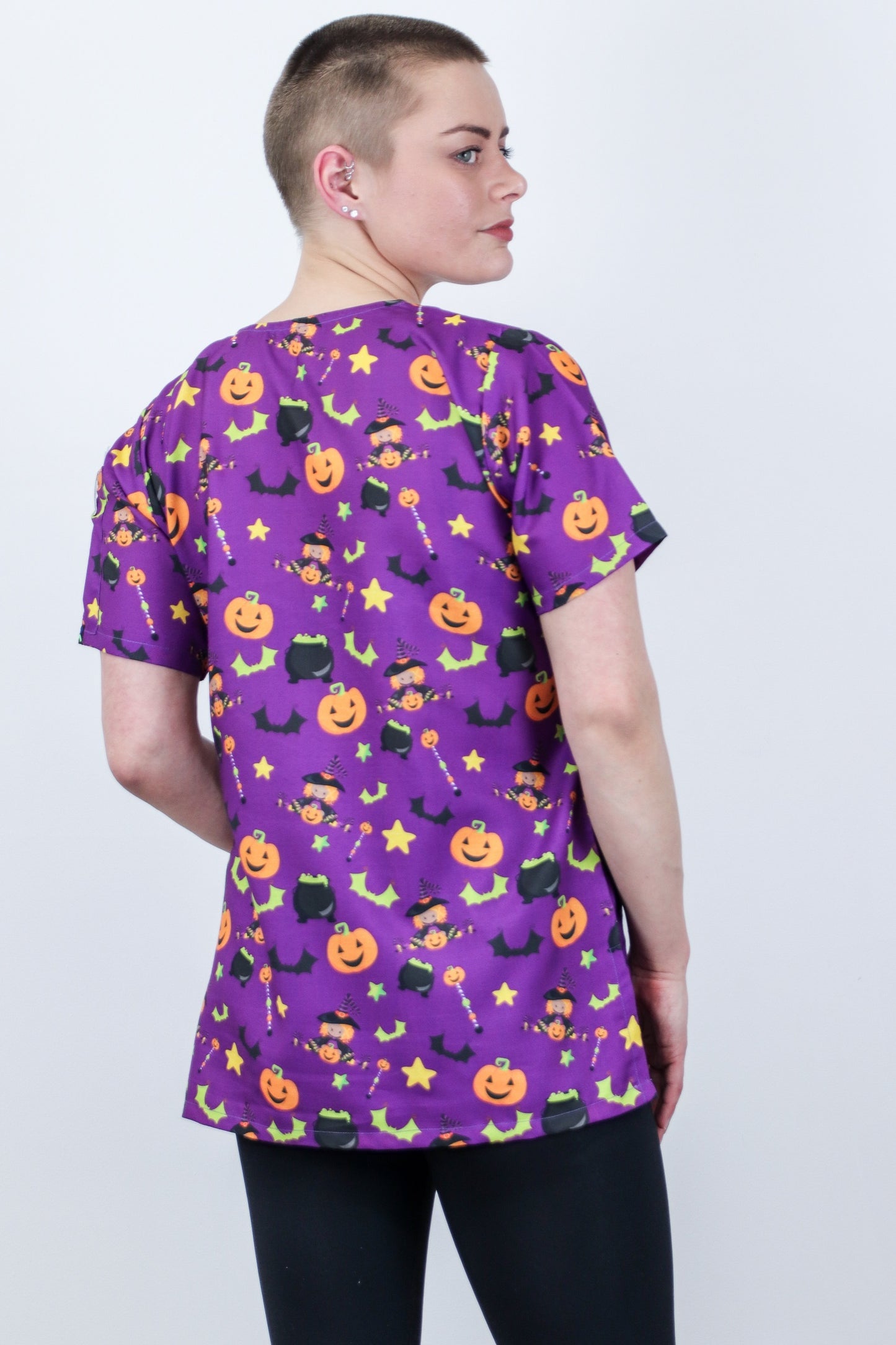 Halloween Printed Scrub Top For Women Medical Nursing Child Care