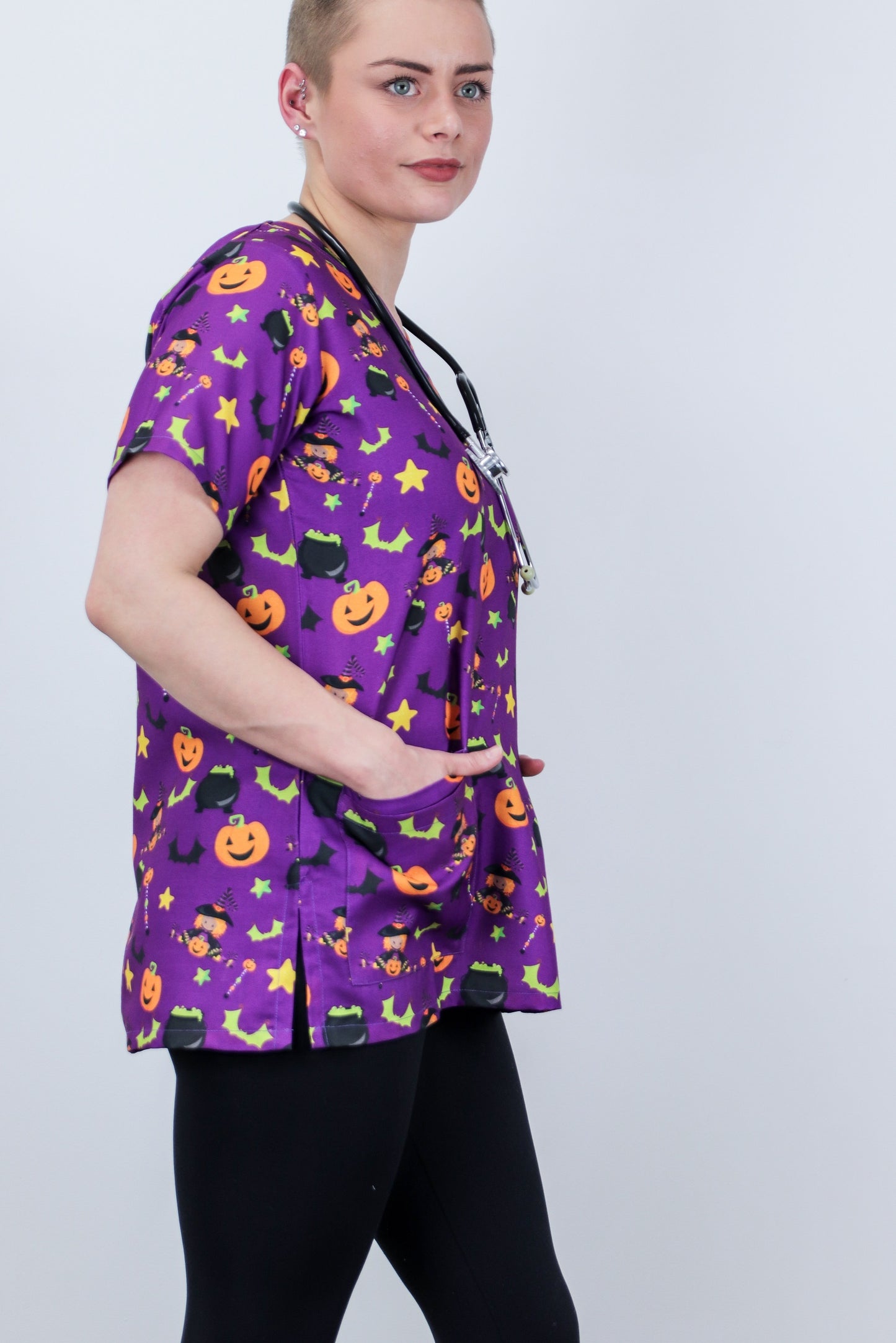 Halloween Printed Scrub Top For Women Medical Nursing Child Care