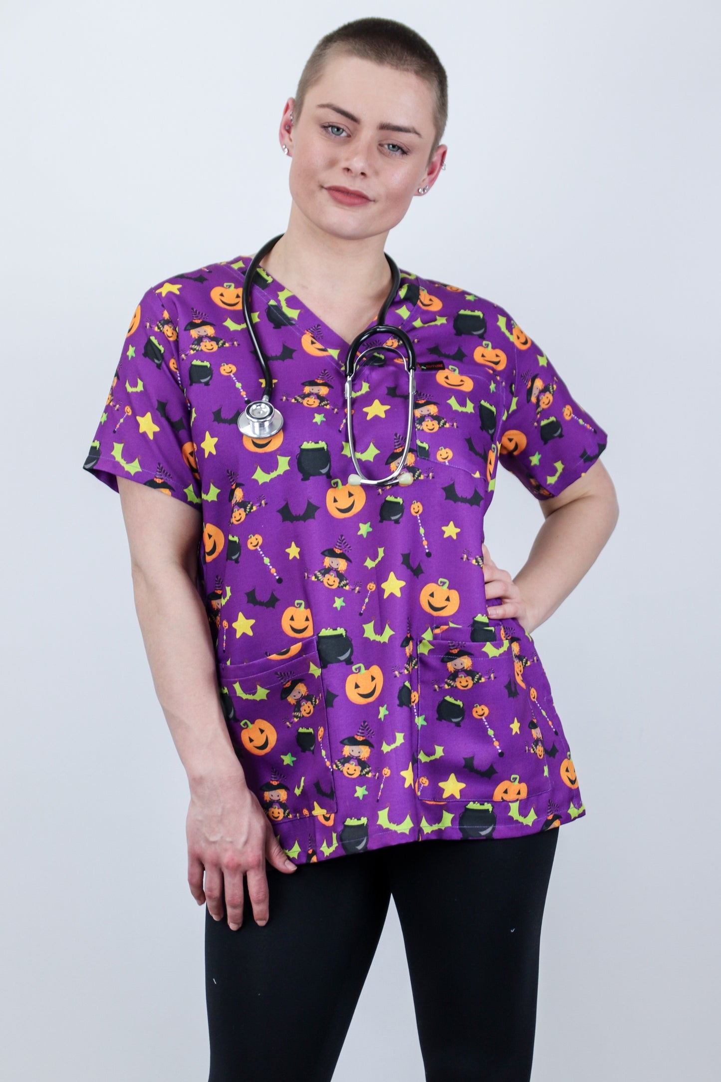 Halloween Printed Scrub Top For Women Medical Nursing Child Care