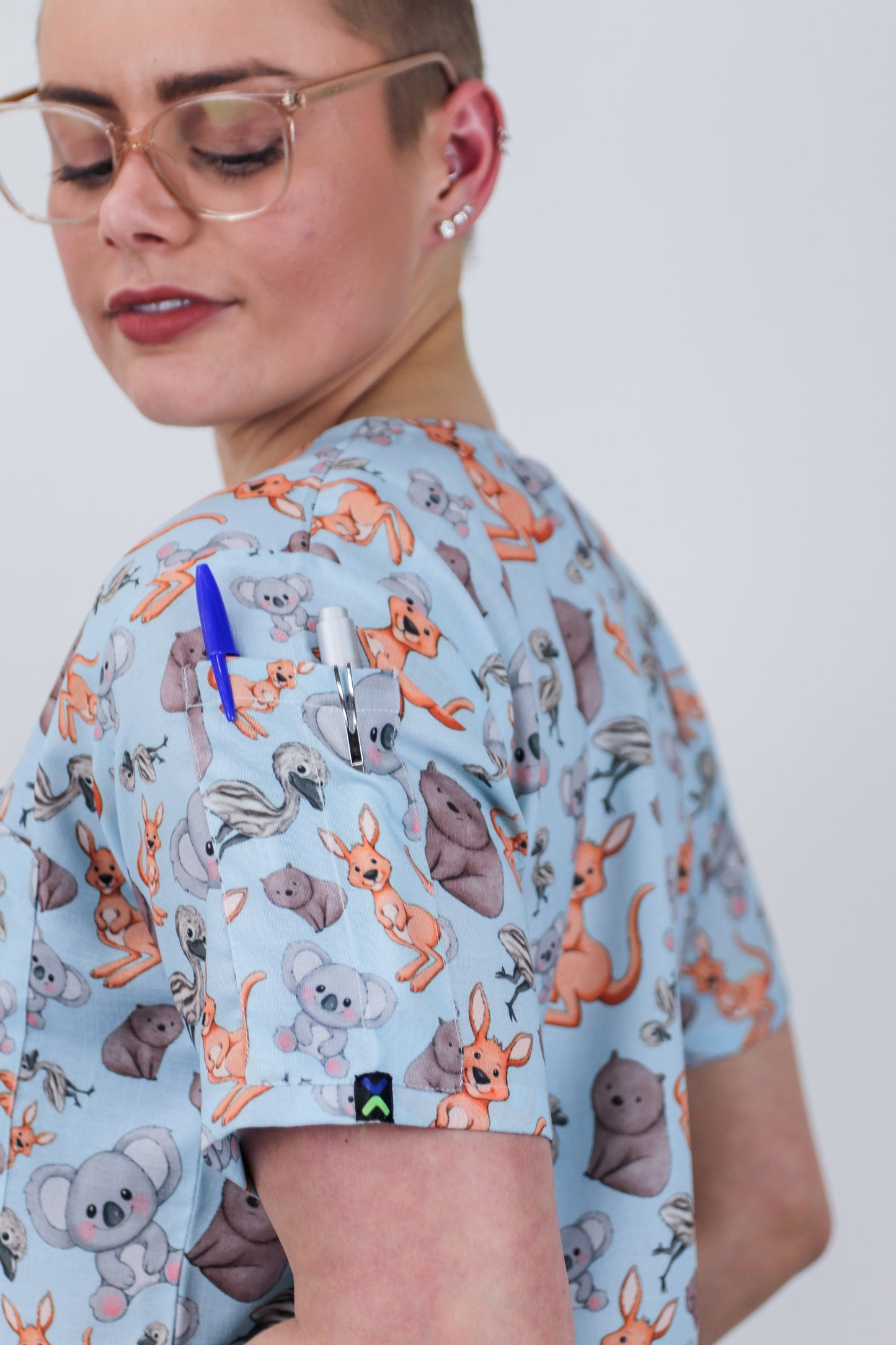 kangaroo,koala, emu and wombat Printed Cheap Womens Scrub Top Australia Nurse