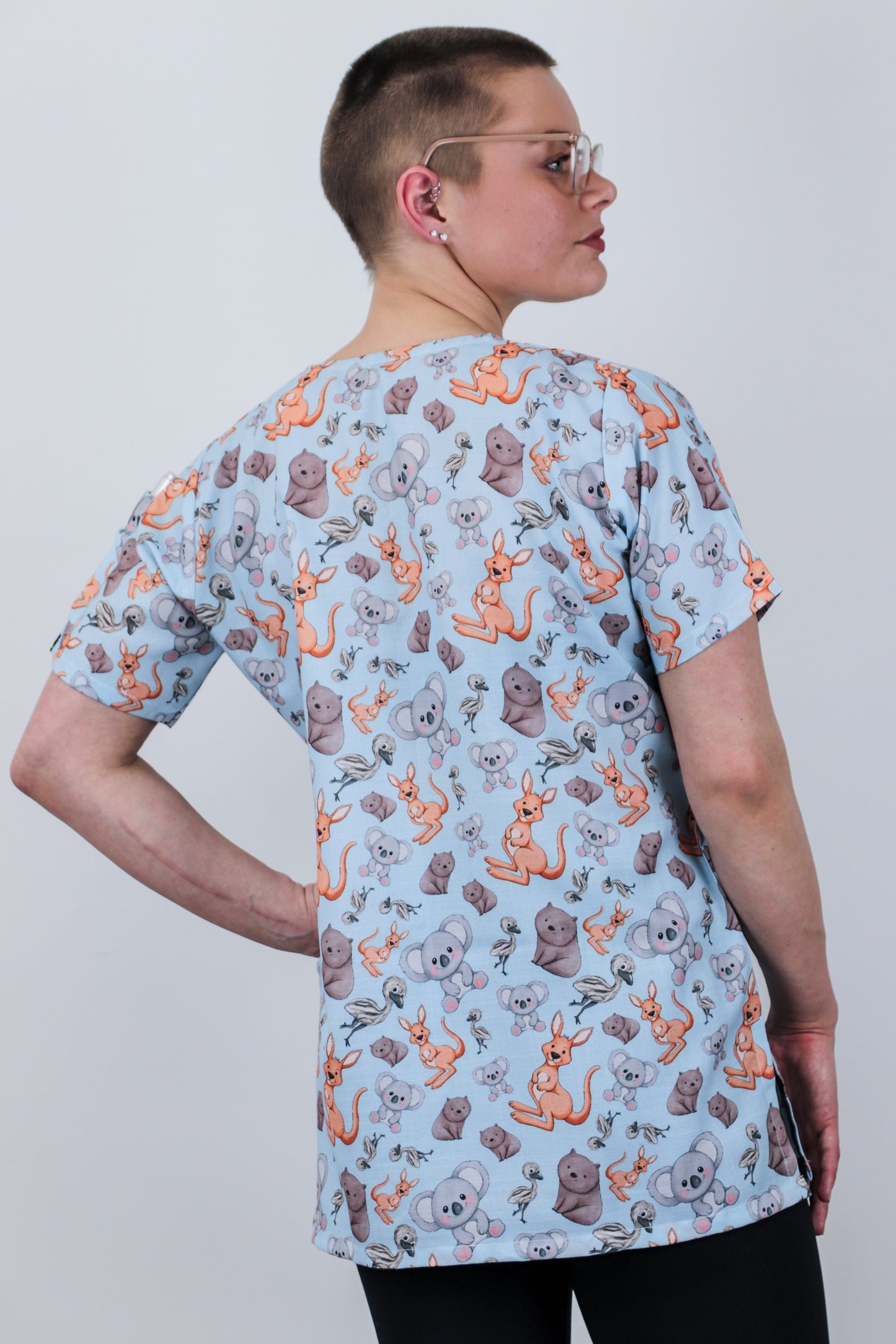 kangaroo,koala, emu and wombat Printed Cheap Womens Scrub Top Australia Nurse