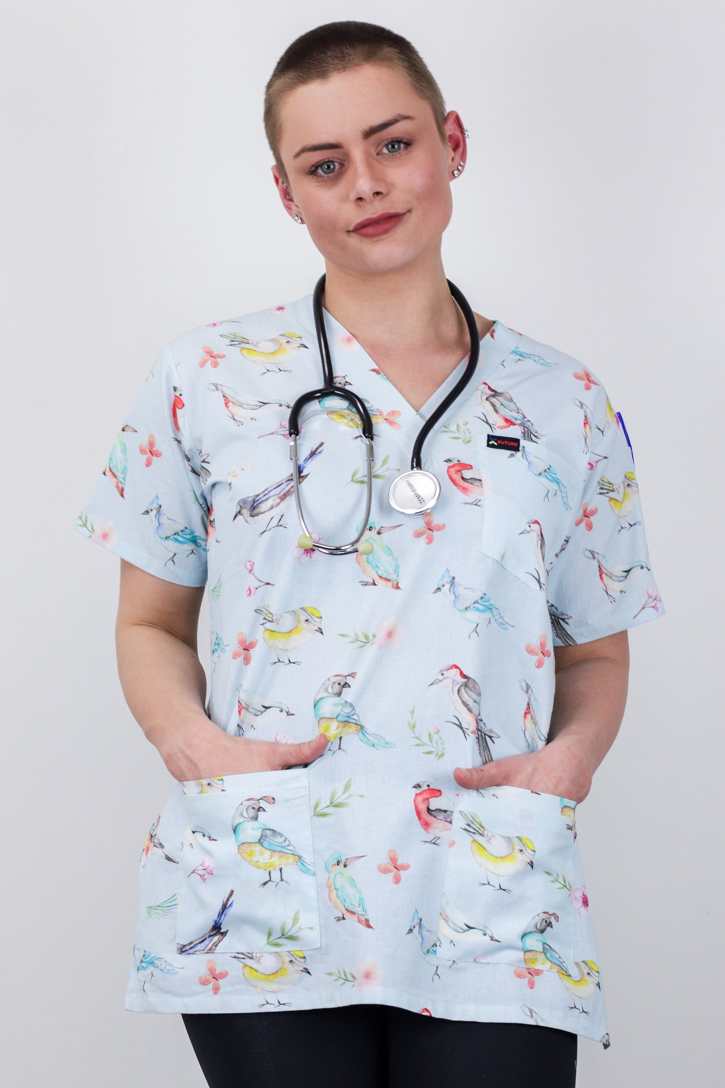 Birds Print Fun Scrub Top Australia For Nurses Doctors Allied Health