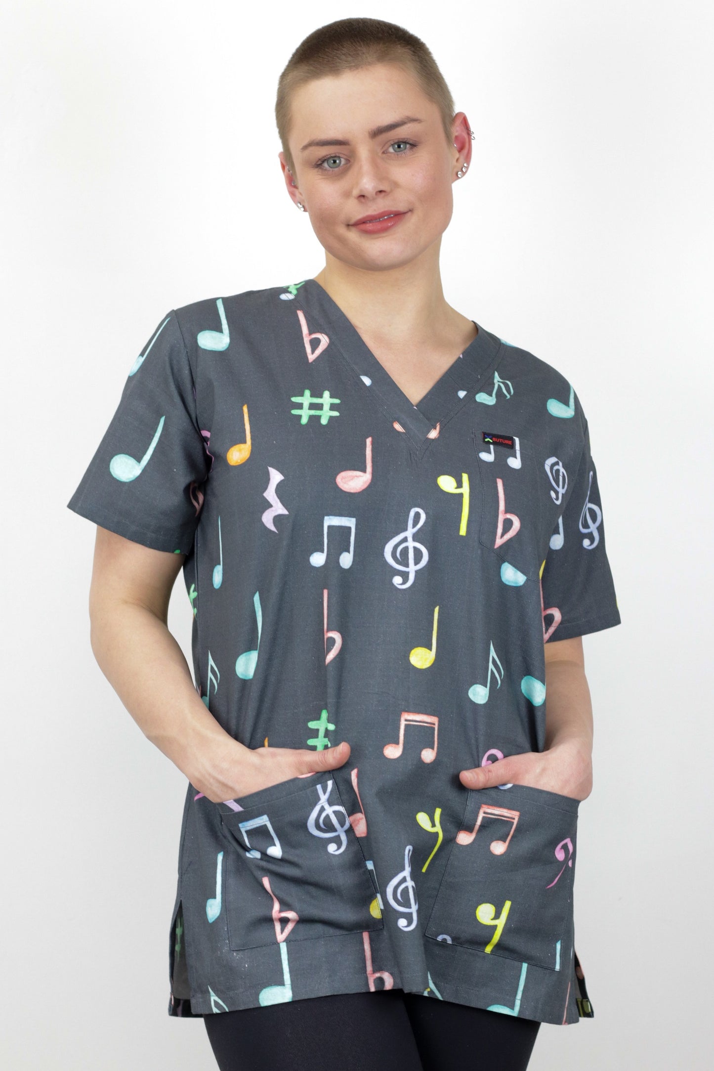 Musical Note Printed Friday Fun Patterened Scrub Top Australia Nurses