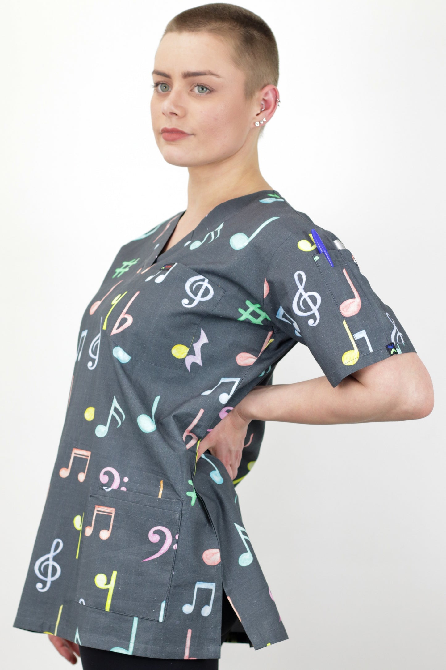 Musical Note Printed Friday Fun Patterened Scrub Top Australia Nurses