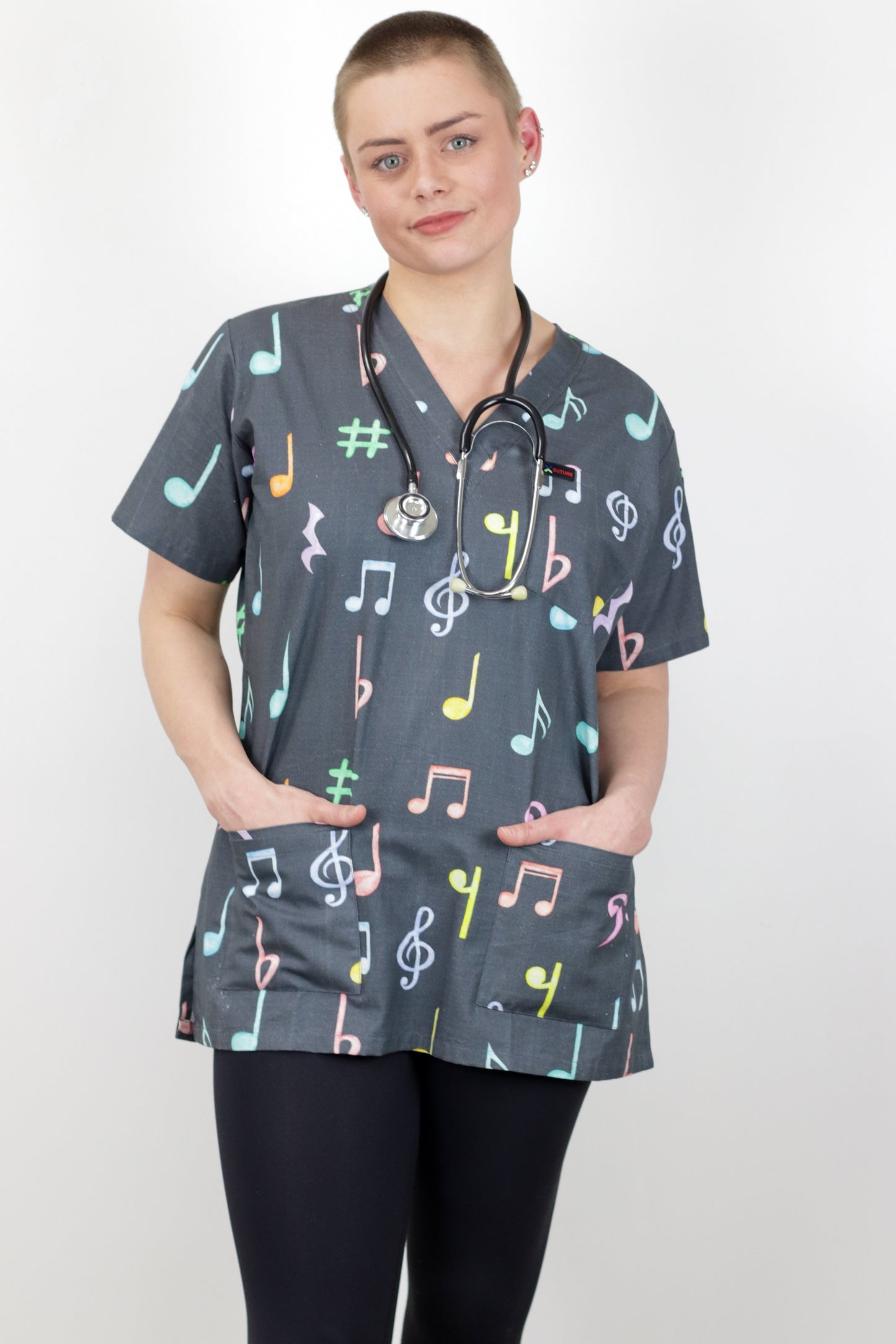 Musical Note Printed Friday Fun Patterened Scrub Top Australia Nurses