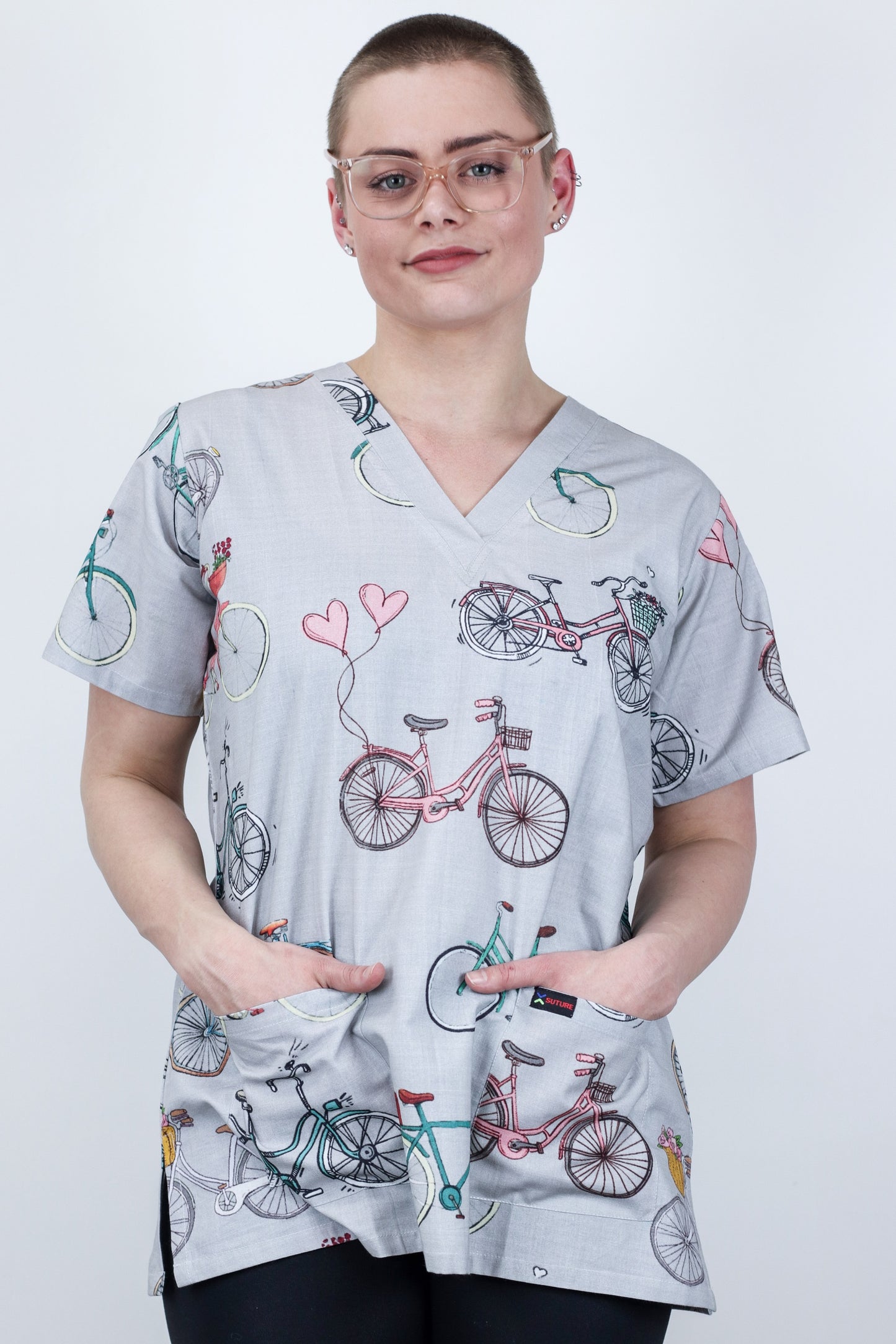 Cute Bike Printed Funky womens Scrub Top Australia Nurses Uniform