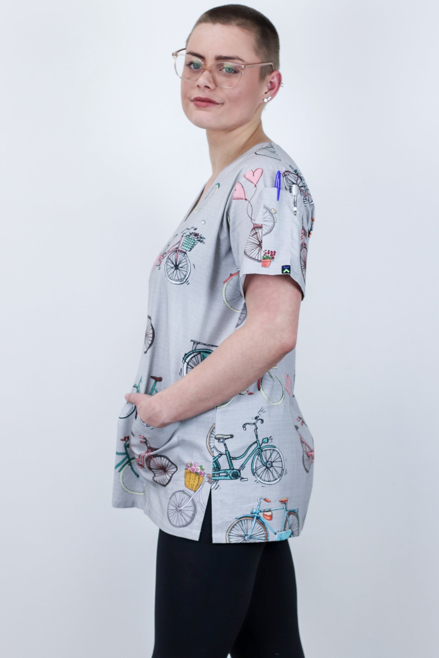 Cute Bike Printed Funky womens Scrub Top Australia Nurses Uniform