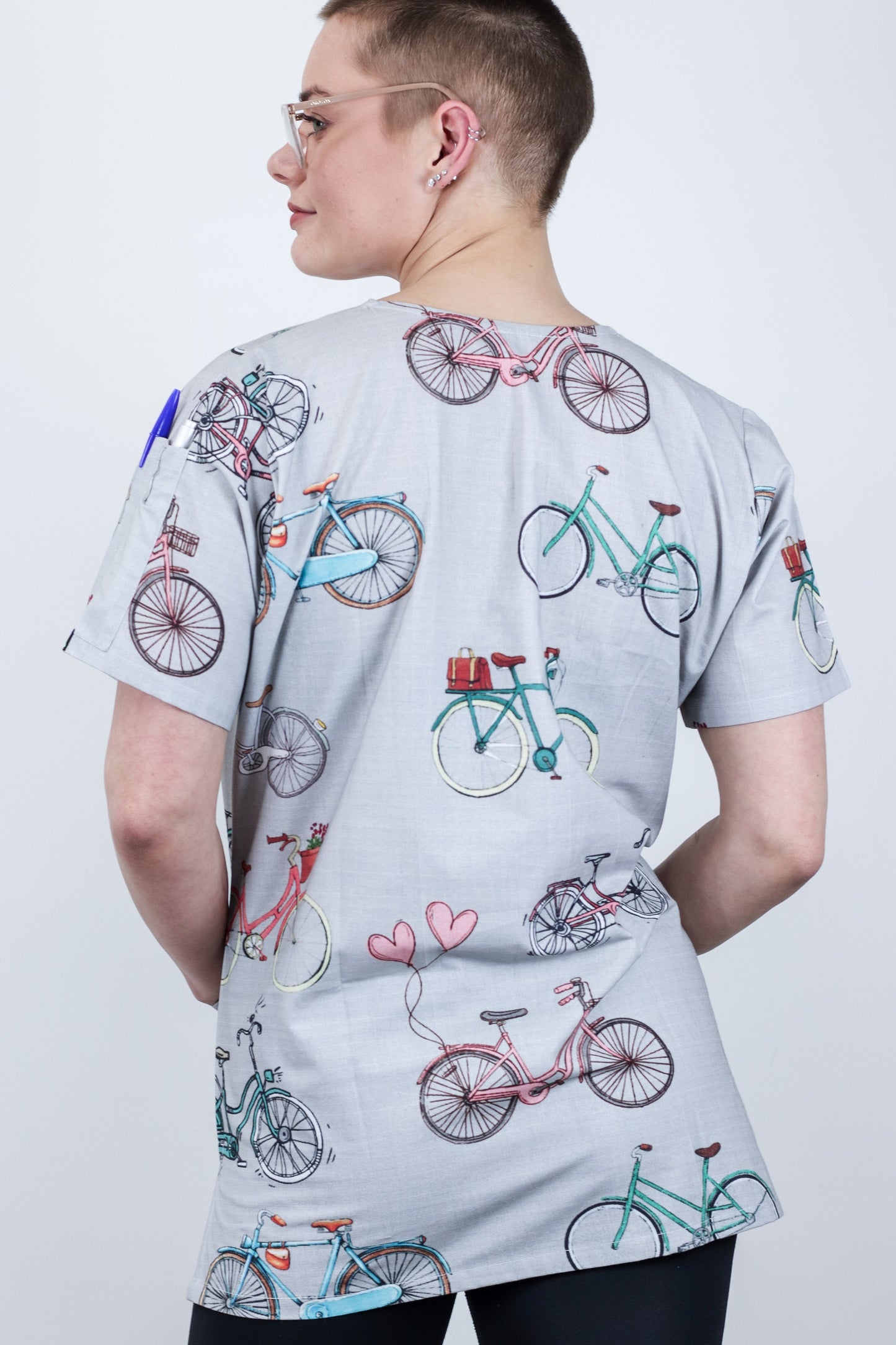 Cute Bike Printed Funky womens Scrub Top Australia Nurses Uniform