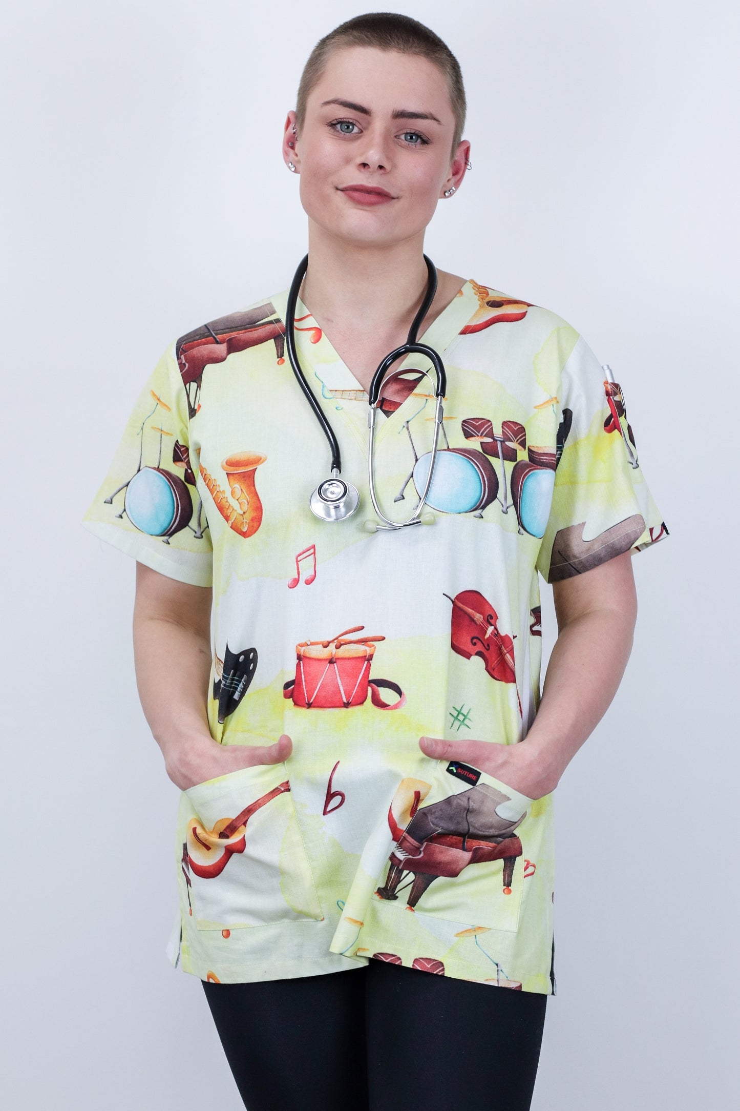 Musical Instruments Printed Fun Scrub Top Australia Nurses