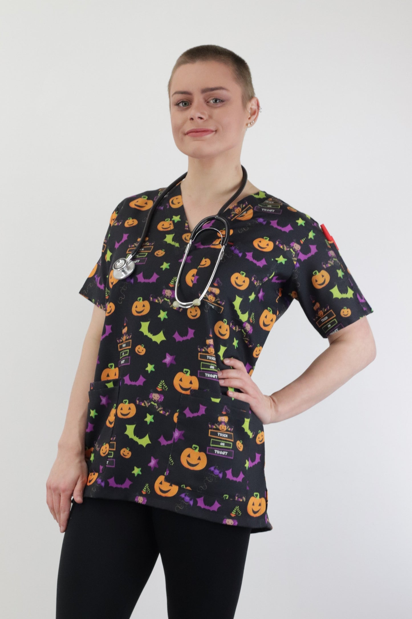 Halloween Printed Scrub Top For Child Care Medical And Nursing Staff