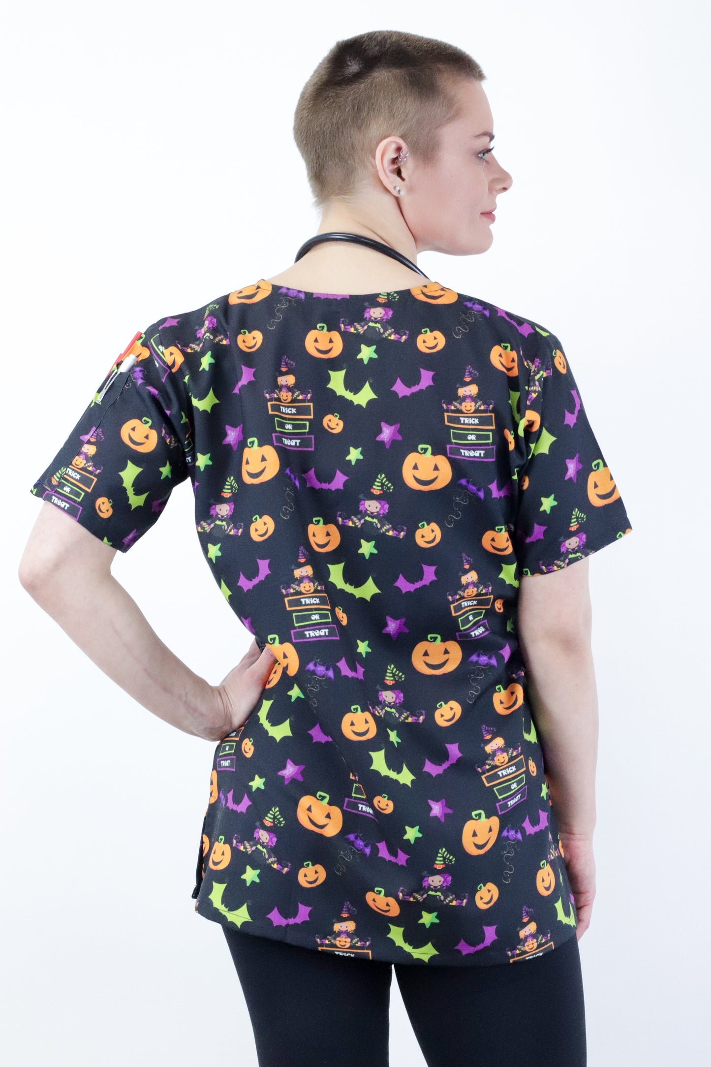 Halloween Printed Scrub Top For Child Care Medical And Nursing Staff