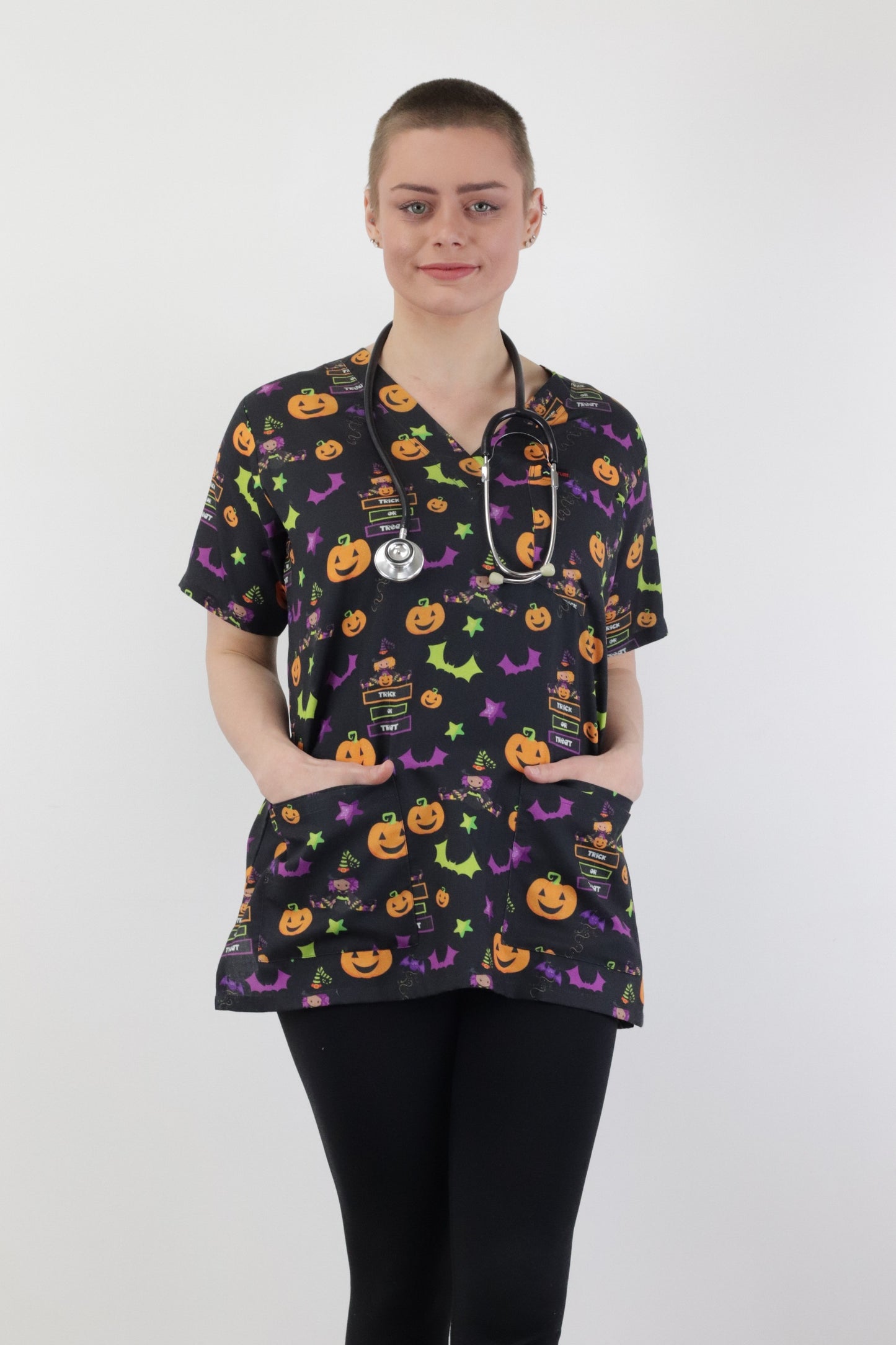 Halloween Printed Scrub Top For Child Care Medical And Nursing Staff