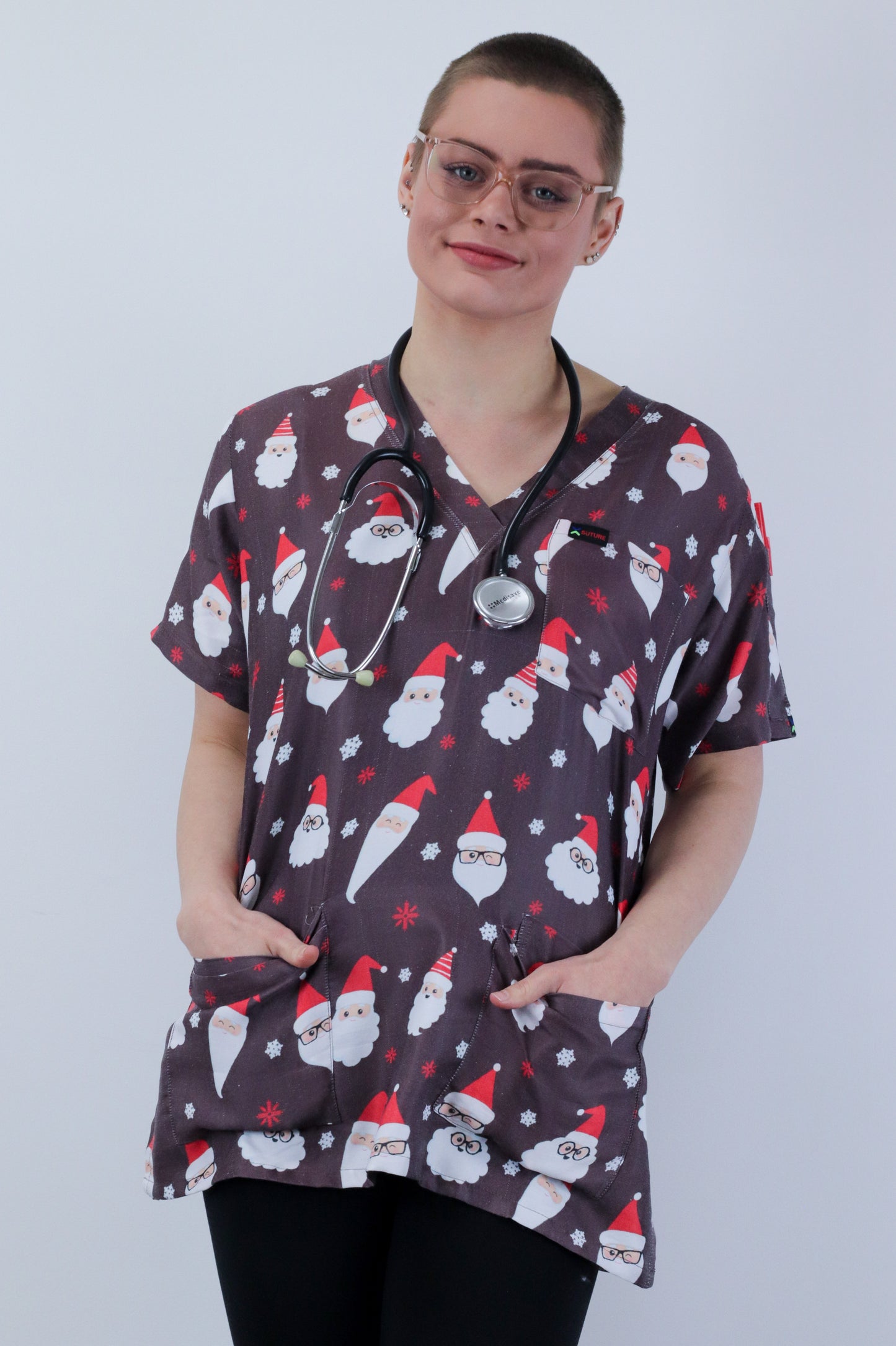 Santa Christmas Print Womens Scrub Top Medical, Nursing , Pharmacy , Paramedic