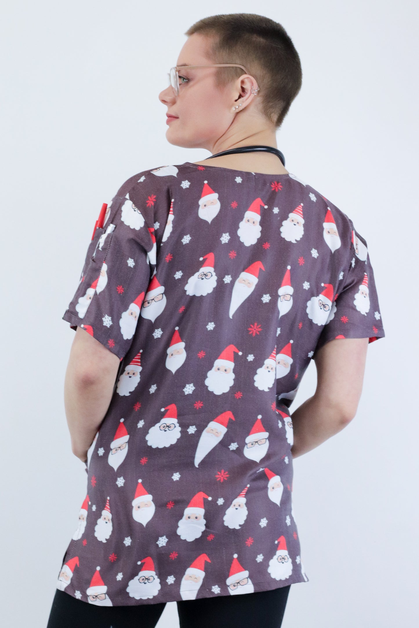 Santa Christmas Print Womens Scrub Top Medical, Nursing , Pharmacy , Paramedic