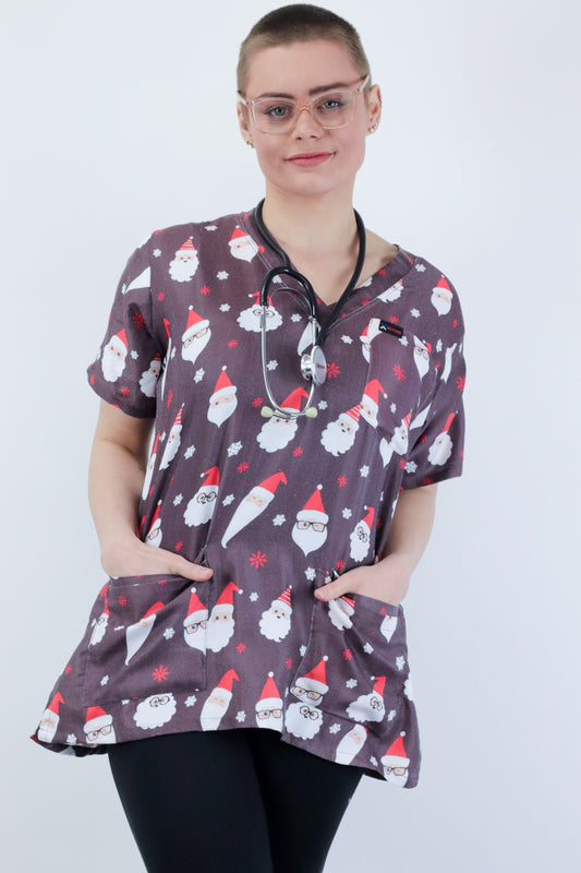 Santa Christmas Print Womens Scrub Top Medical, Nursing , Pharmacy , Paramedic