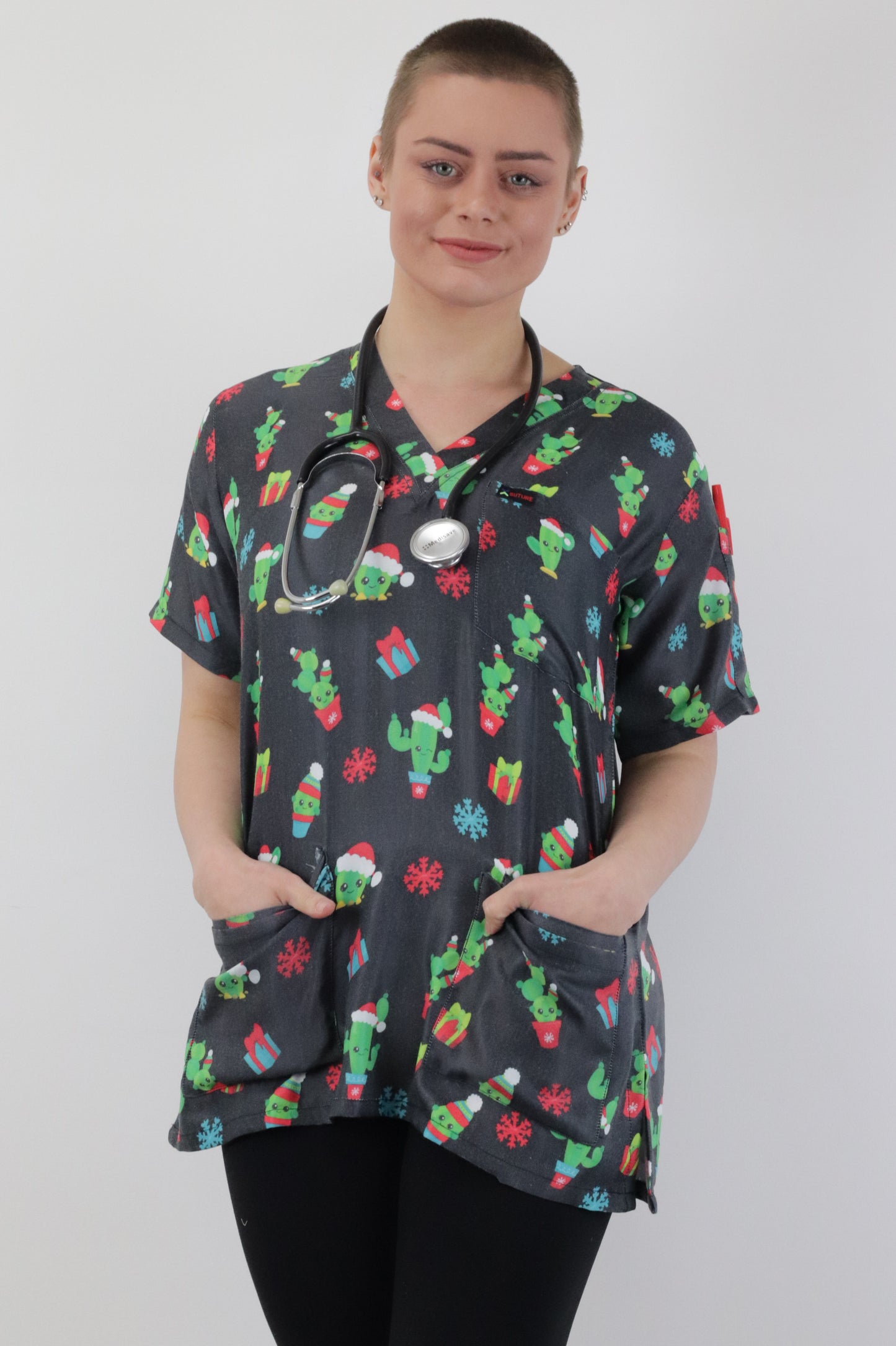 Cactus Printed Christmas Scrub Top Australia