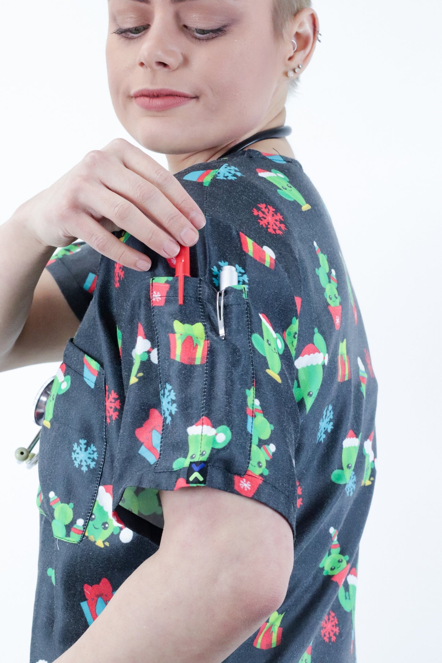 Cactus Printed Christmas Scrub Top Australia