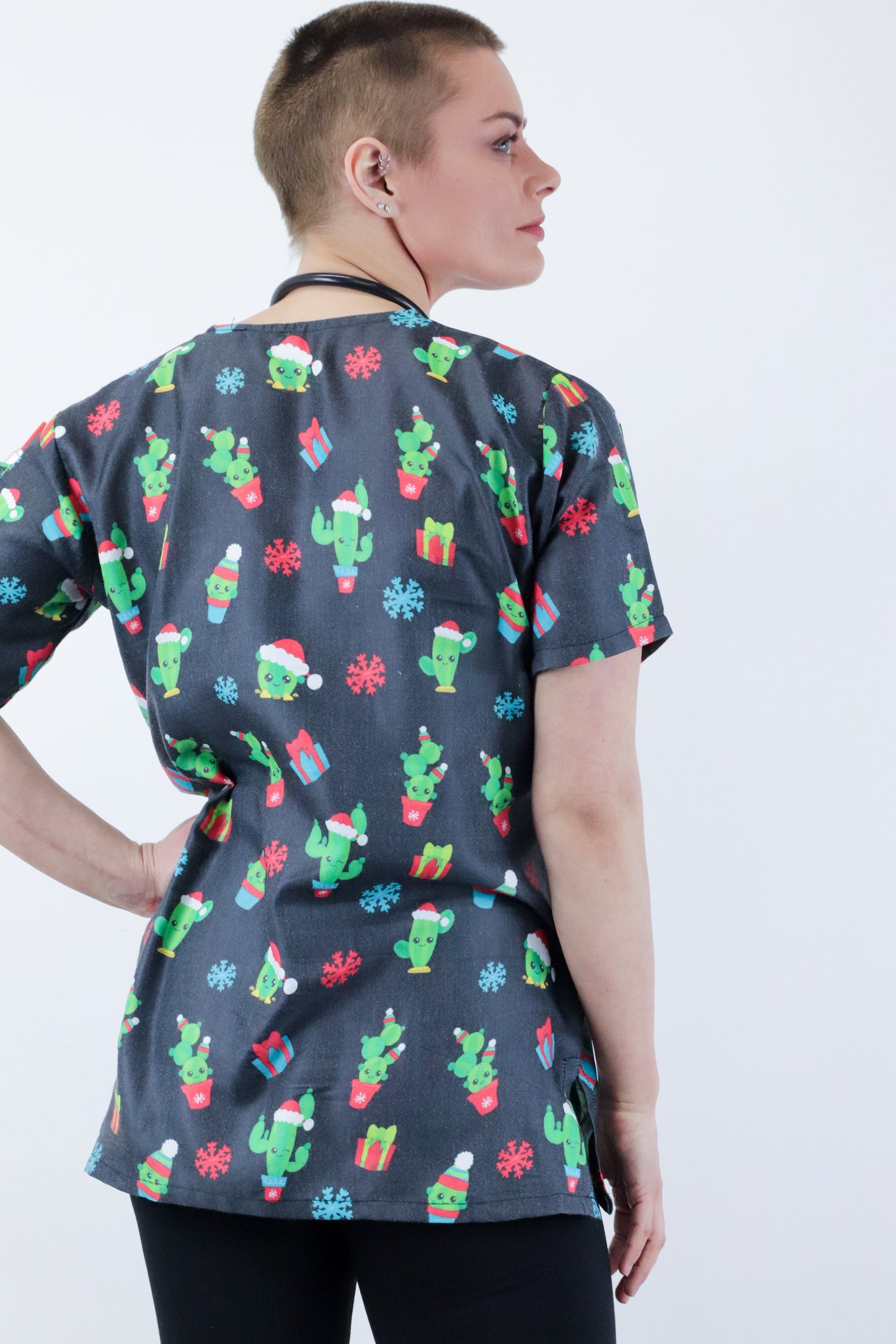 Cactus Printed Christmas Scrub Top Australia