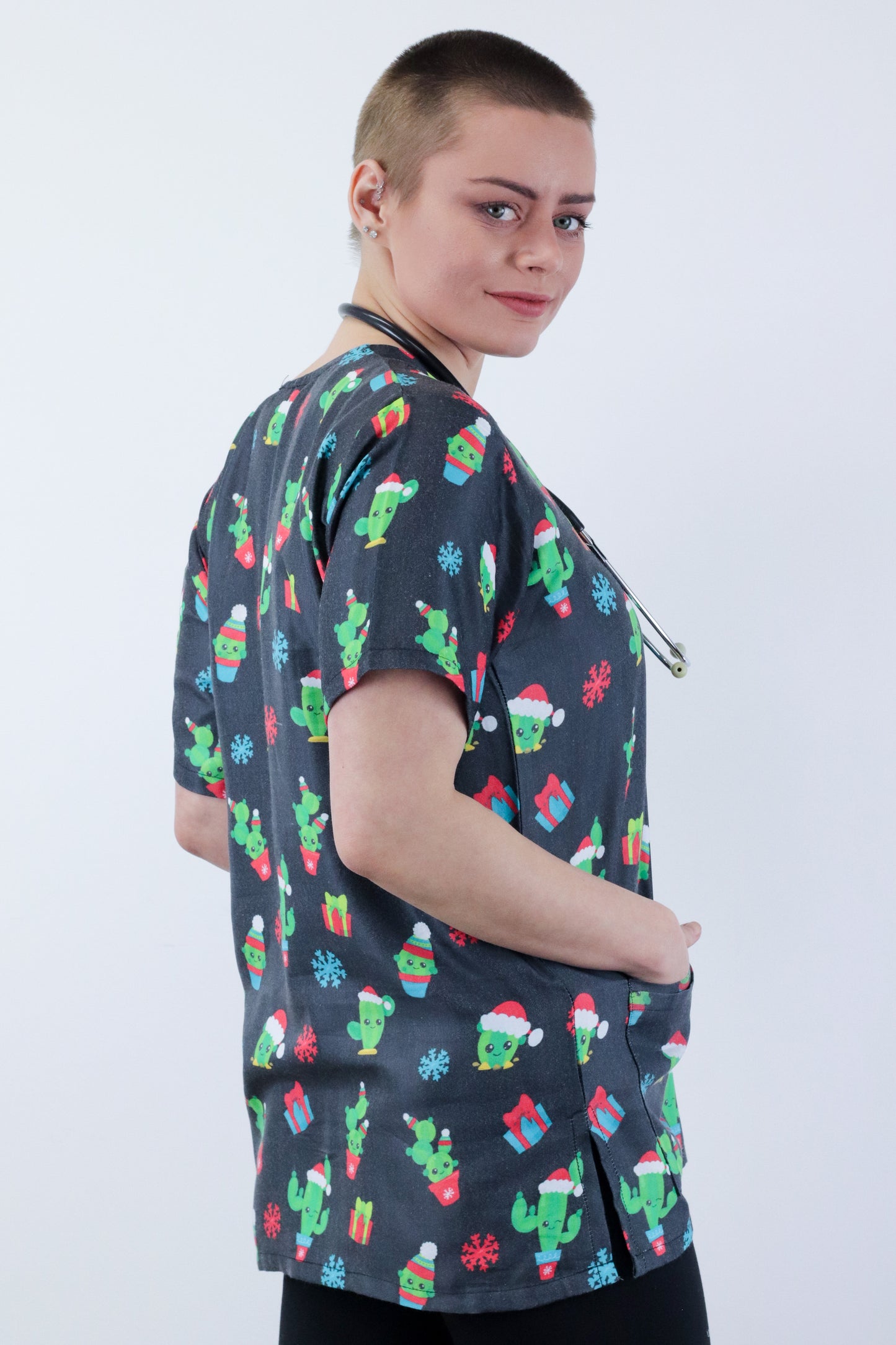 Cactus Printed Christmas Scrub Top Australia