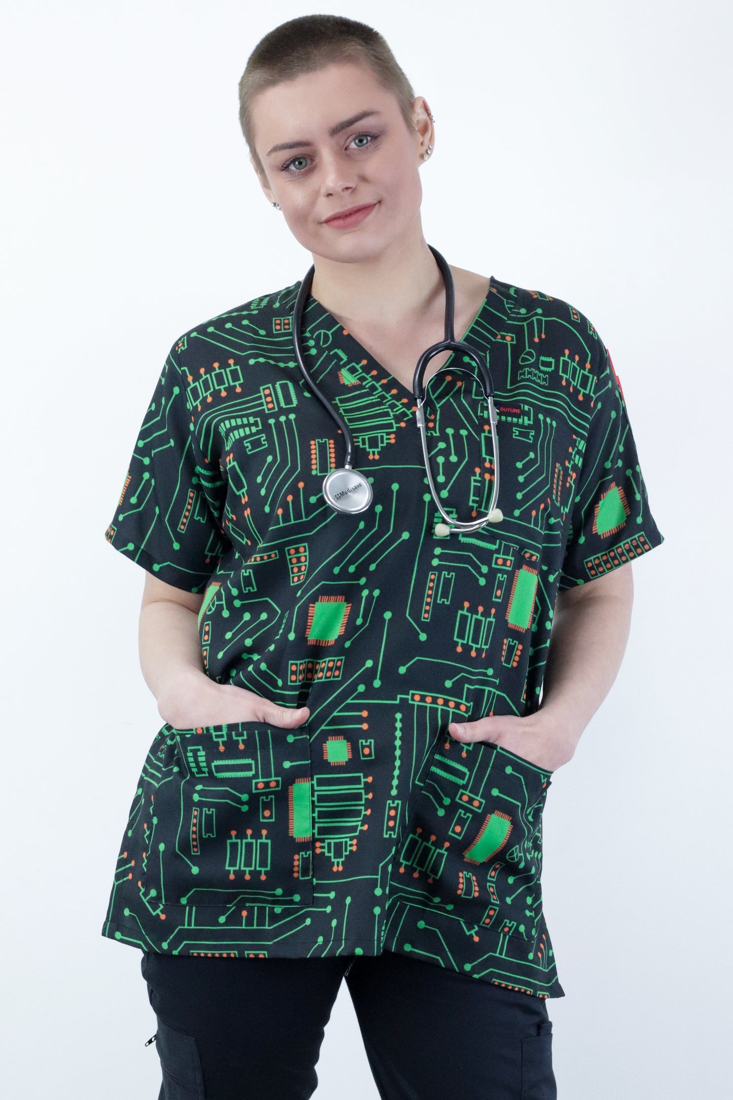 Circuit Electrical Matrix Printed Womens Mens Scrub Top Nurses  Australia