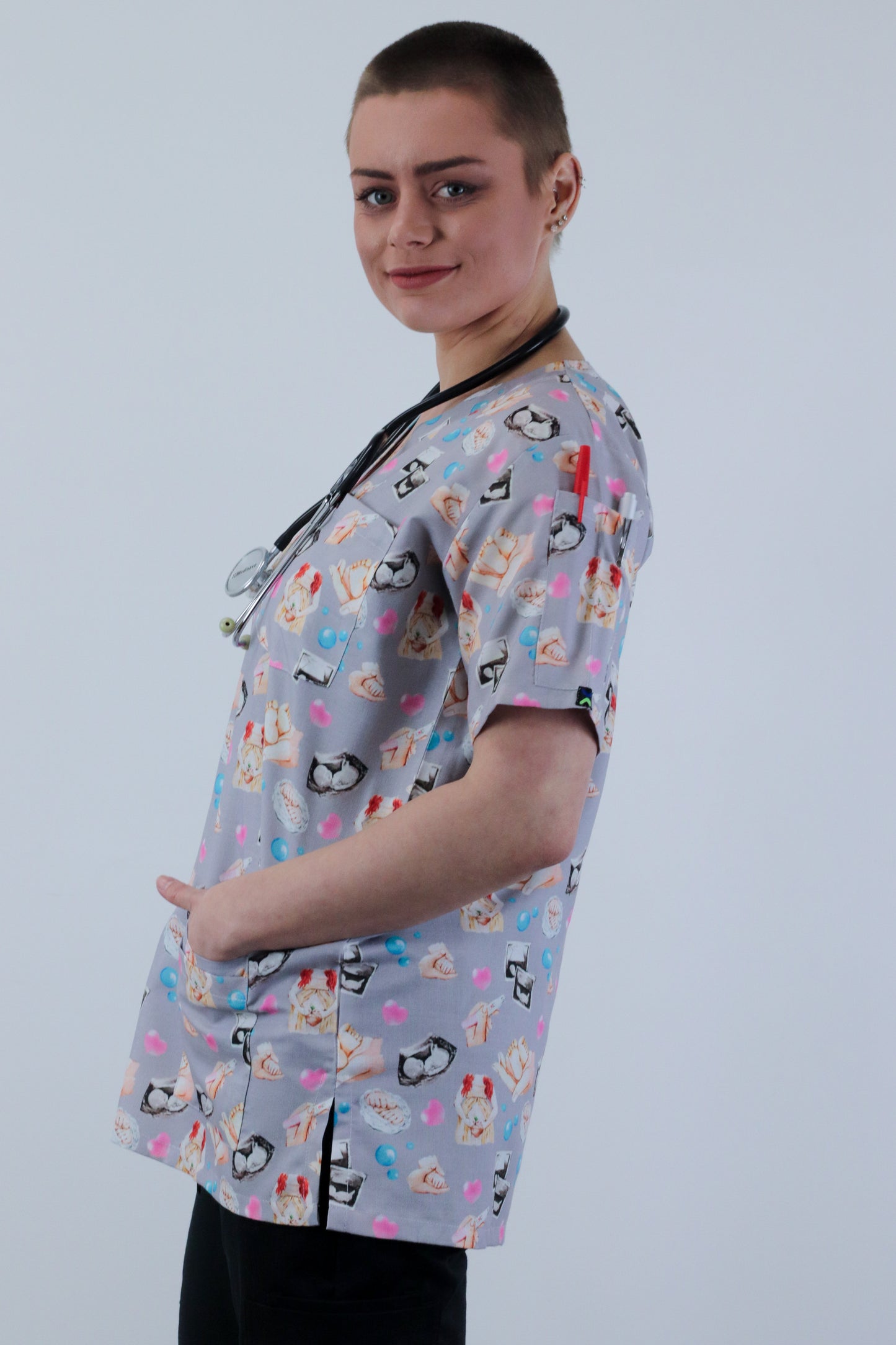 Pregnancy Maternity Newborn Scan Cute Midwife Mothers day  Scrub Top