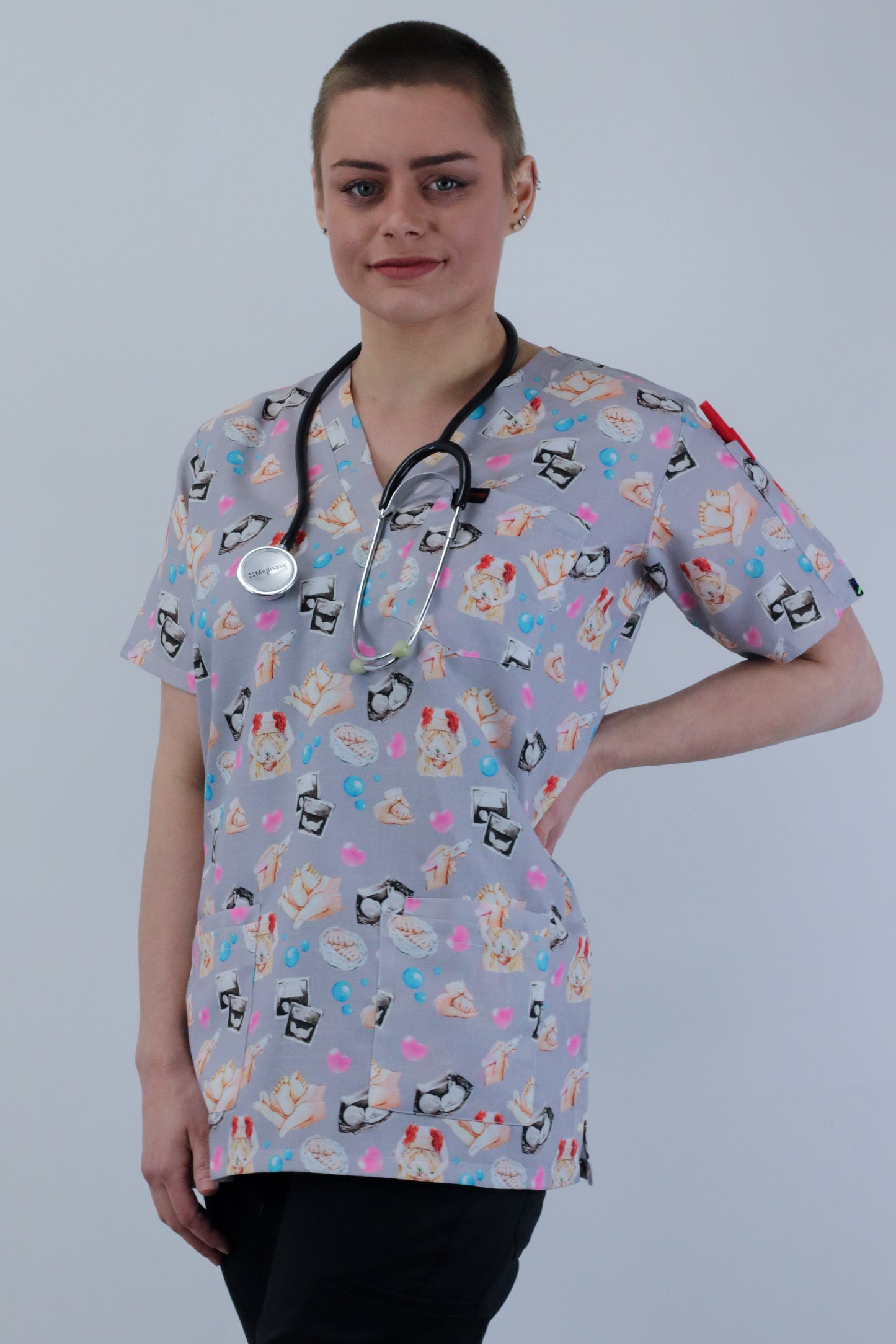 Pregnancy Maternity Newborn Scan Cute Midwife Mothers day  Scrub Top