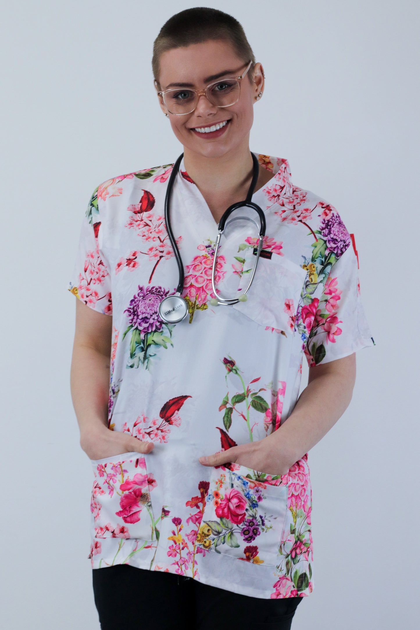 Flower Printed Medical Nursing Scrub Top Australia Floral