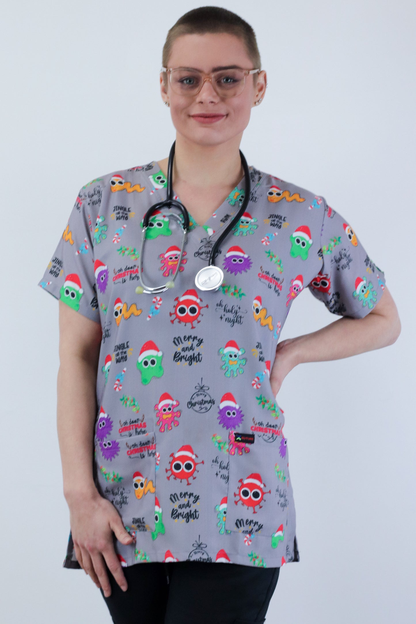 Virus Bacteria Microbs Printed Christmas Scrub Top Australia