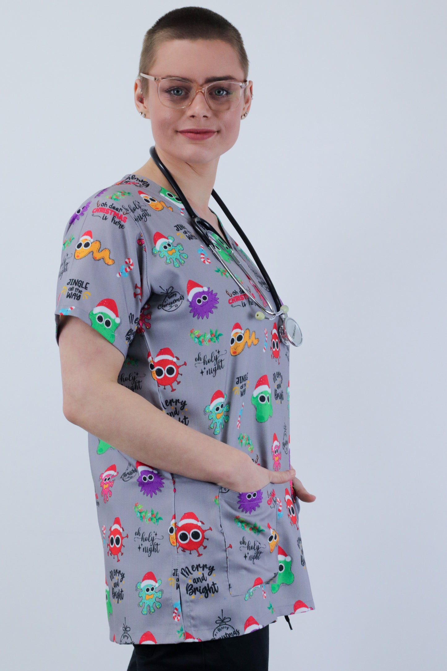 Virus Bacteria Microbs Printed Christmas Scrub Top Australia