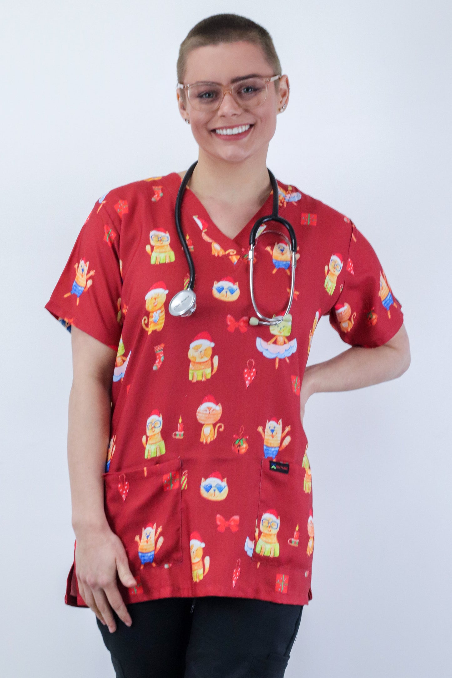 Ginger Cat Printed Christmas Scrub Top Australia